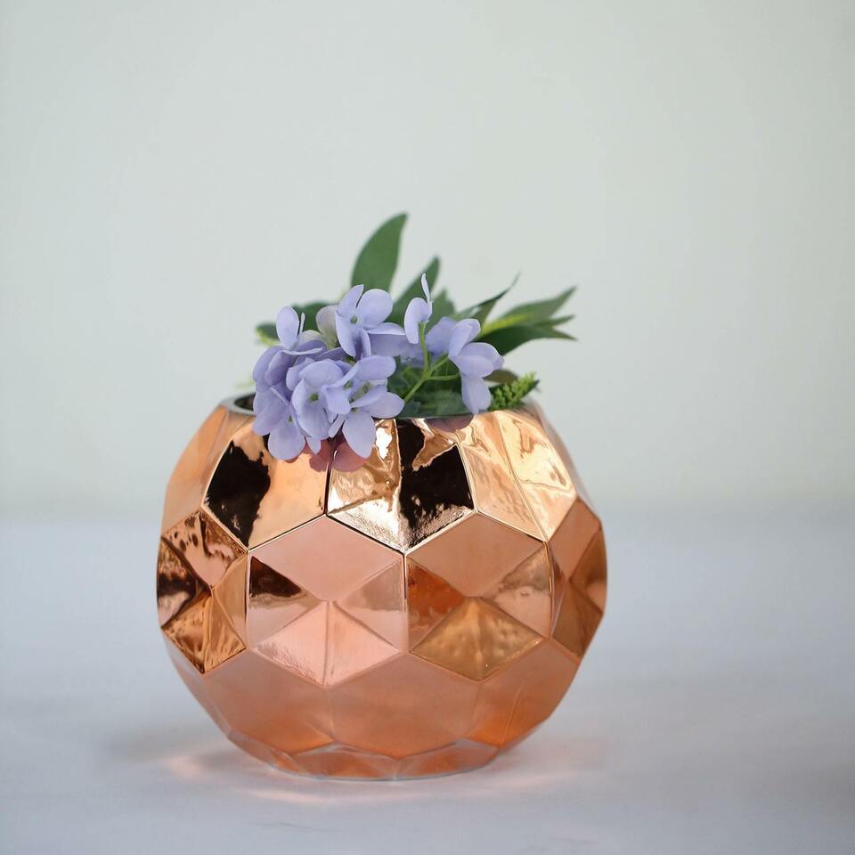 2 pcs 6-Inch tall Rose Gold Geometric Mercury Glass Candle Holders