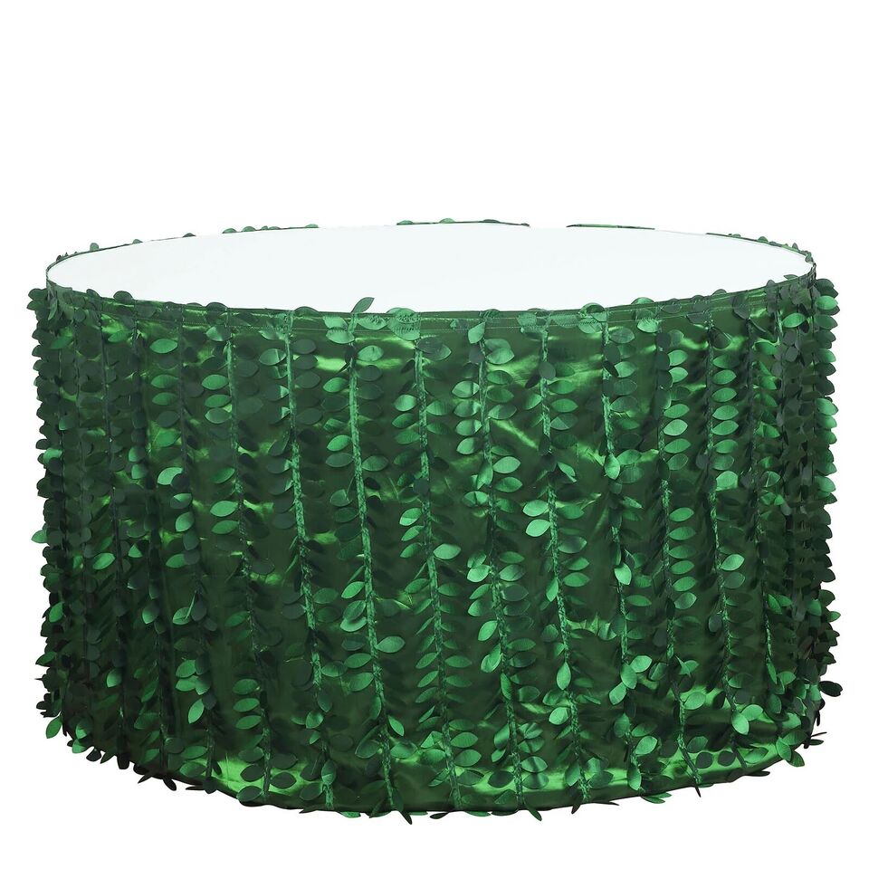 Green 17 feet Taffeta TABLE SKIRT Leaves Petals Design Party Events Decorations