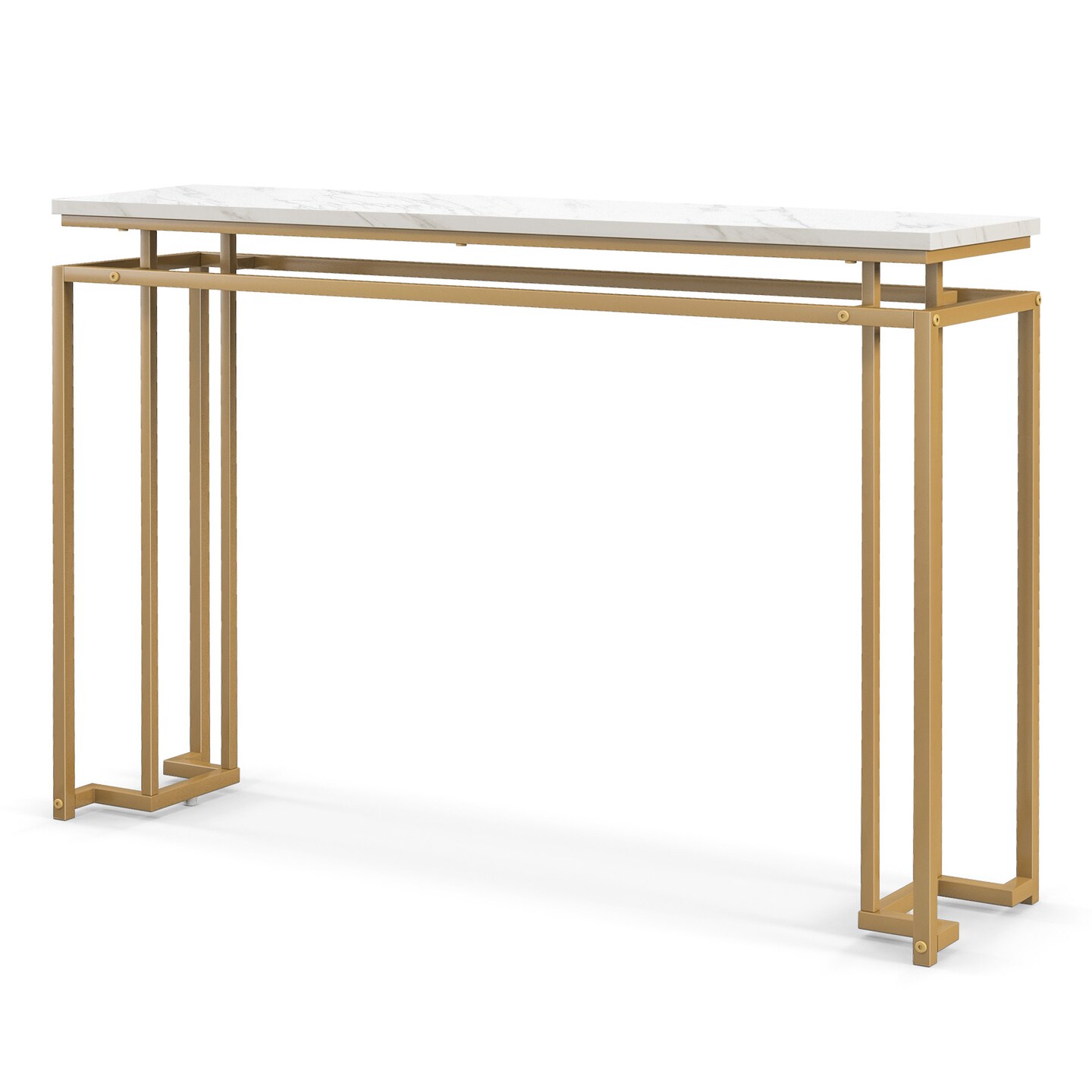 White Gold MDF Metal Marble Console Table 47 Inch with Anti-Tipping Design for Entryway and Living Room