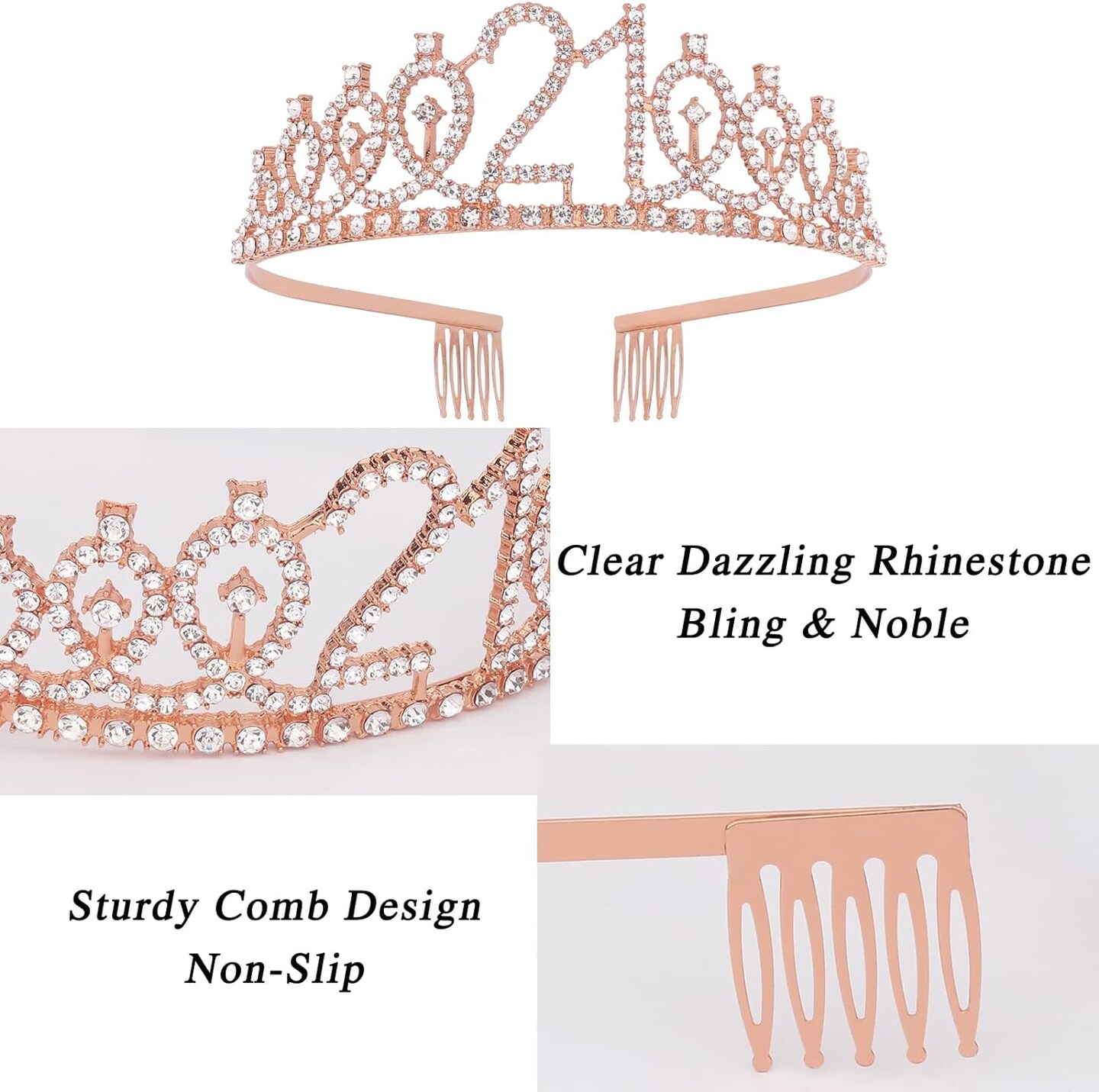 Rose Gold Finally 21 Birthday Sash and Crown for Women 21st Birthday Tiaras and Sash Set for Women Birthday Decorations Rose Gold Birthday Queen Crowns Tiaras for Women