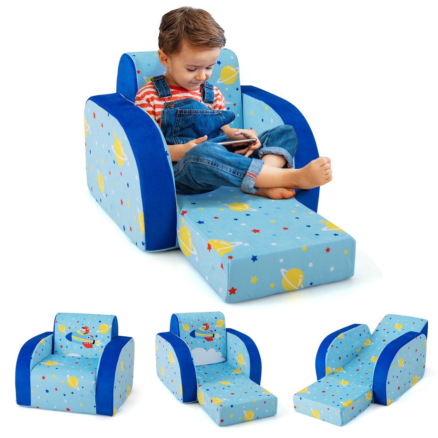 3 In 1 Convertible Flip Open Kids Sofa For Nap Play Sleep