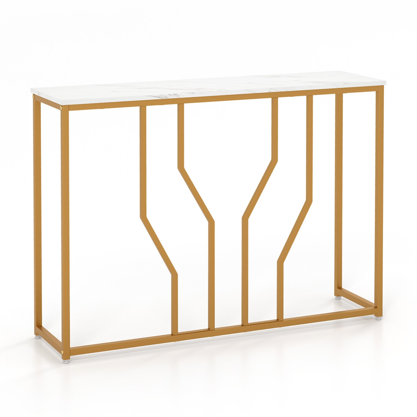 44 Inch Modern White Entryway Table With Faux Marble Tabletop-white