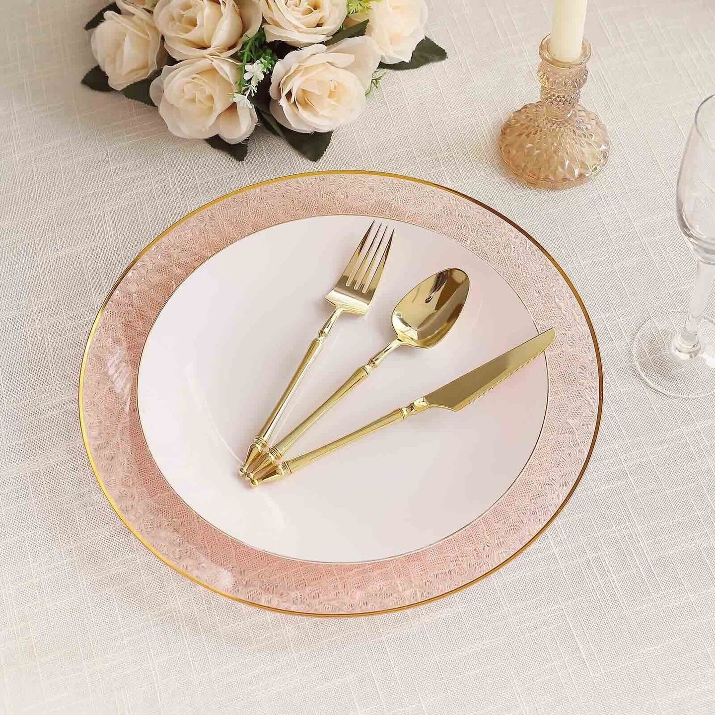 10 Blush 13 in Round Hammered Plastic CHARGER PLATES