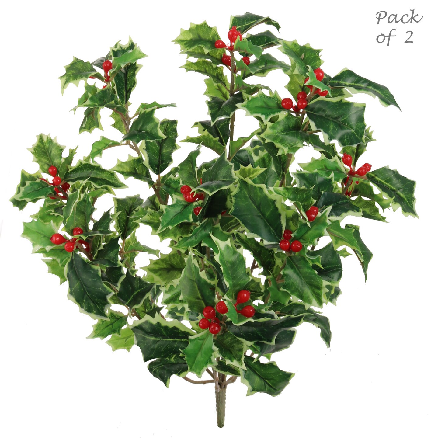 Green &#x26; White Holly Bush with Berries: Set of 4, 18-Inch by Floral Home&#xAE;