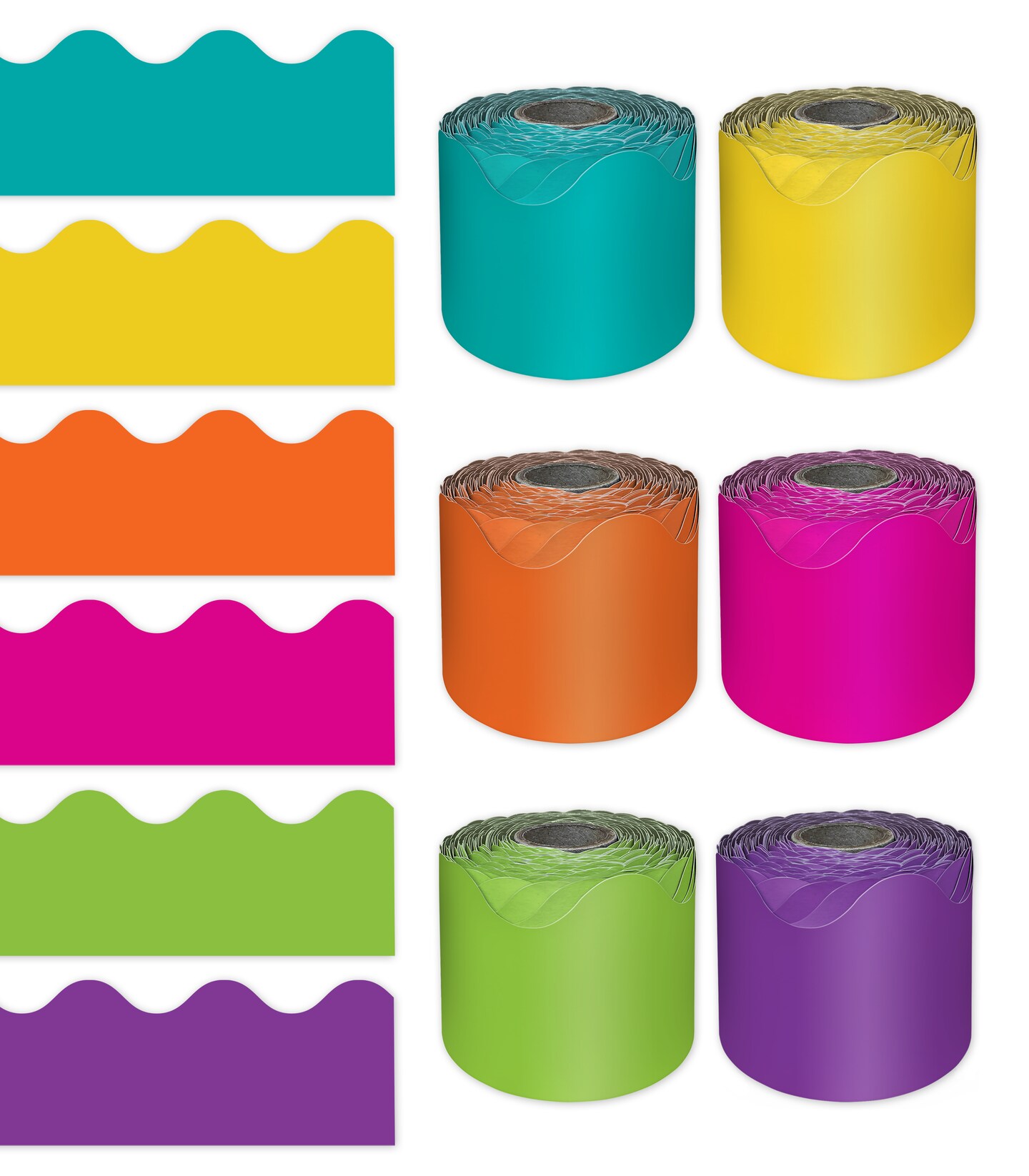 Carson Dellosa Colorful Bulletin Board Borders - 390ft Orange, Yellow, Green, Teal, Purple, Hot Pink Bright Classroom Décor, Teacher Supply, School, Cork or Whiteboard, Wall Decoration 6 Pack