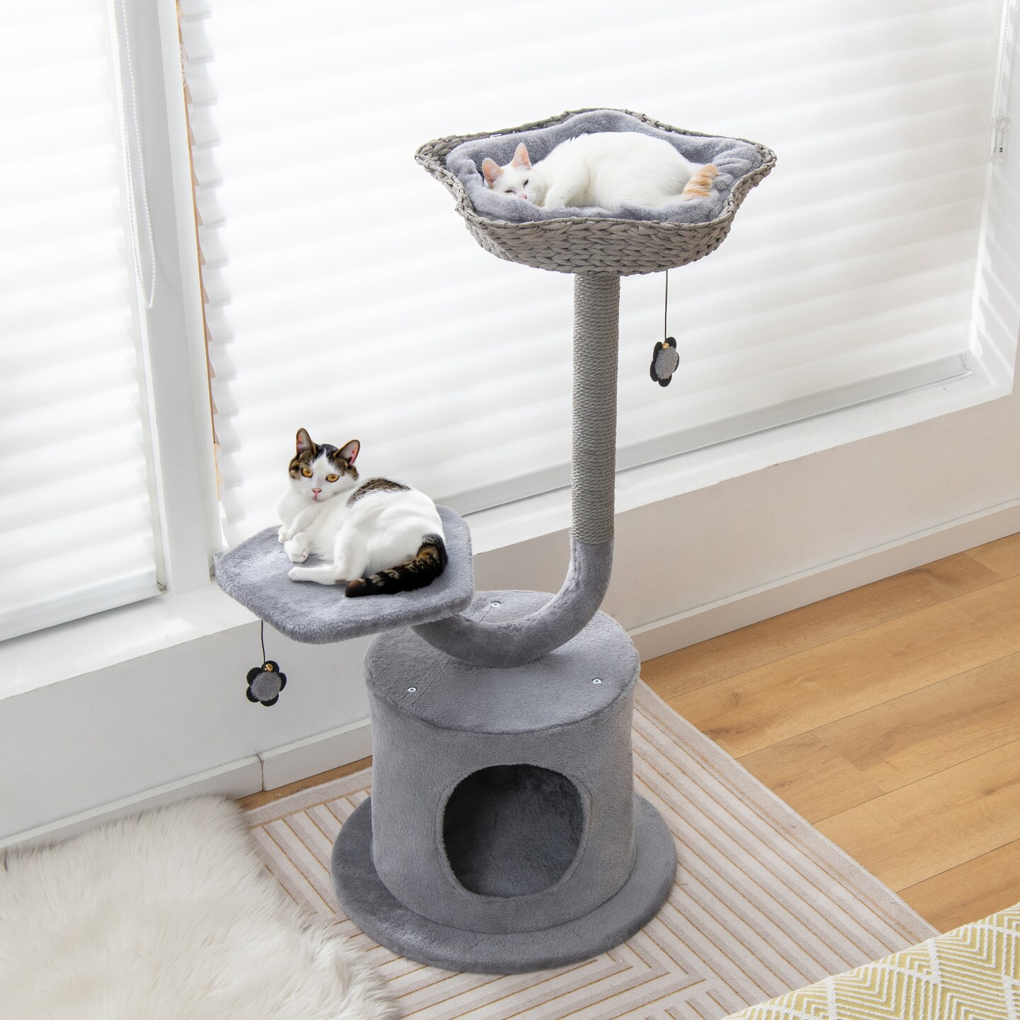 42&#x22; Tall Cat Tower With Curved Metal Supporting Frame For Large &#x26; Small Cats-gray
