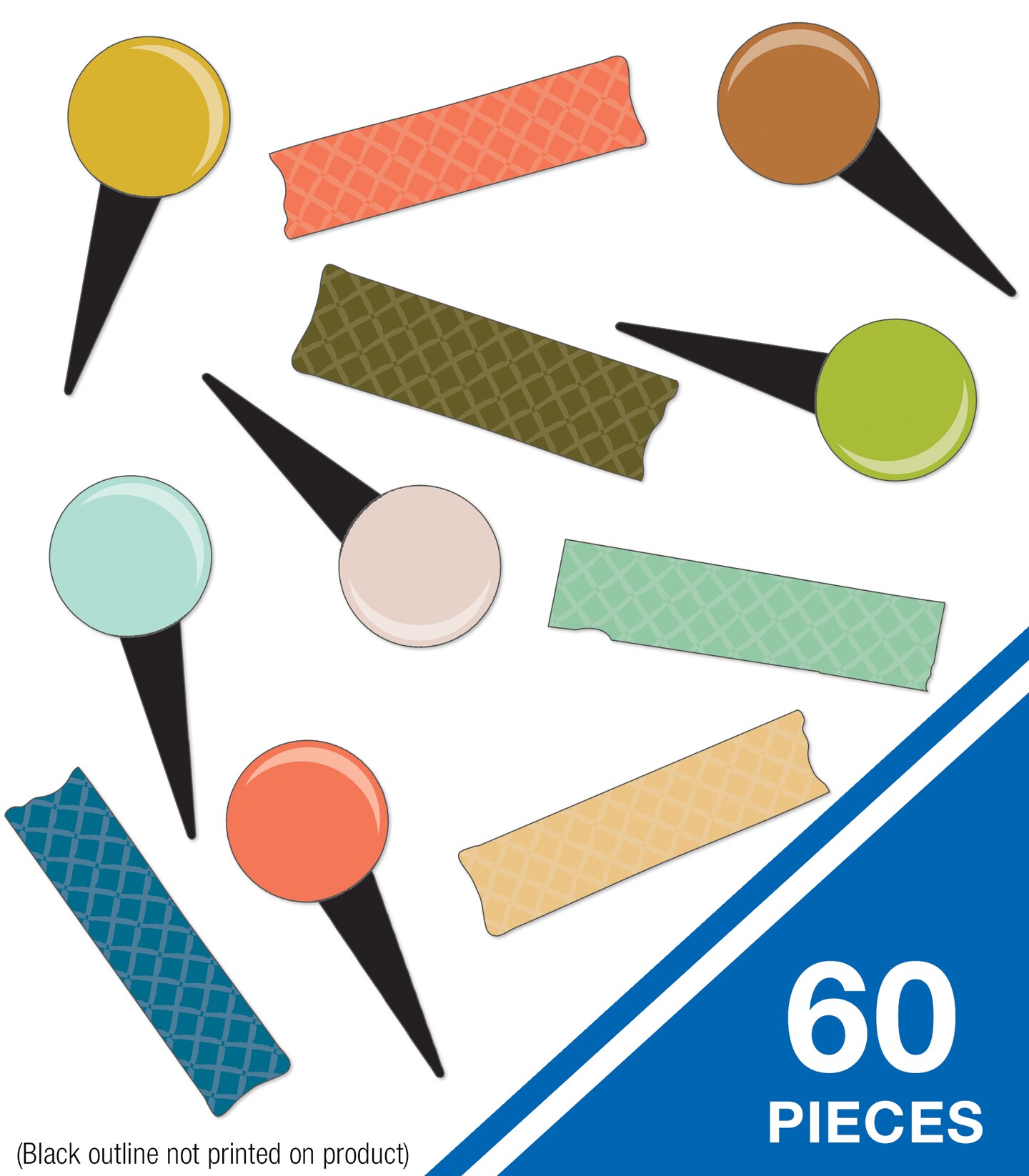 Carson Dellosa Let's Explore 60-Piece Pins and Tape Mini Cutouts, Colorful Travel Theme Party Decorations, Bulletin Board, Posterboard, and Classroom Decor