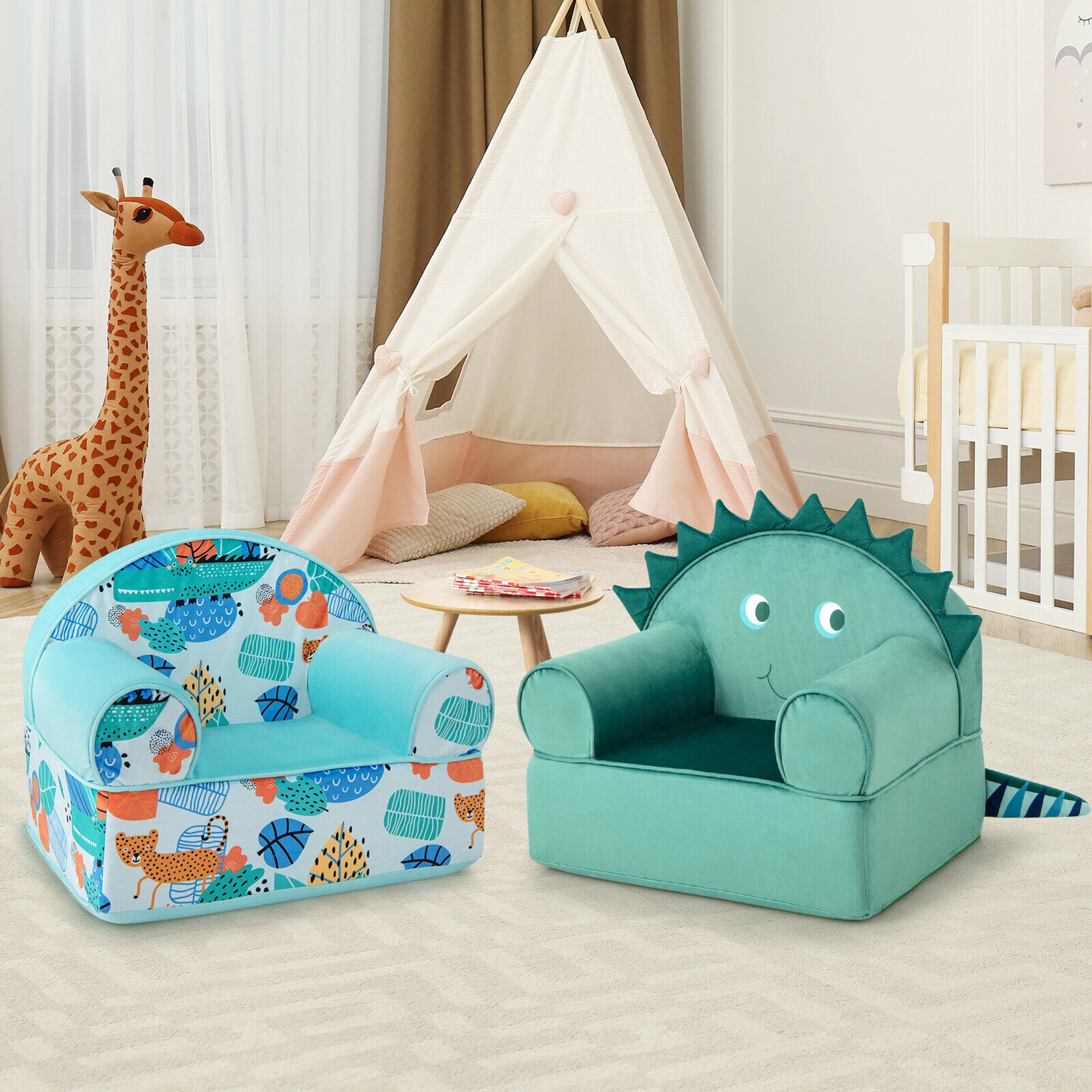 Kids Armchair With Plush Velvet Cover And Soft Sponge Filling-Blue