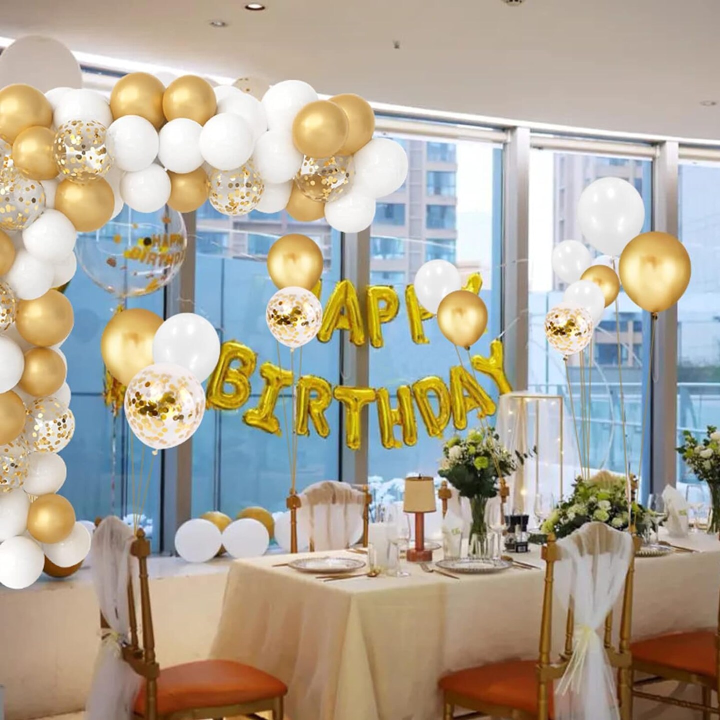 90Pcs Gold and White Confetti Balloons, 12 Inches Gold Glitter Balloons, White Metallic Glod confetti Letax Balloons, Thicken Gold Glitter White Matte Party Balloons for Balloon Garland Arch