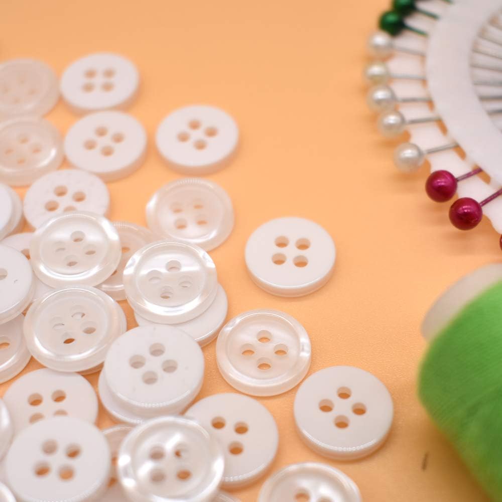 1mm 200Pcs Sewing Shirt Resin Buttons 4 Holes White Faux Pearl Finish