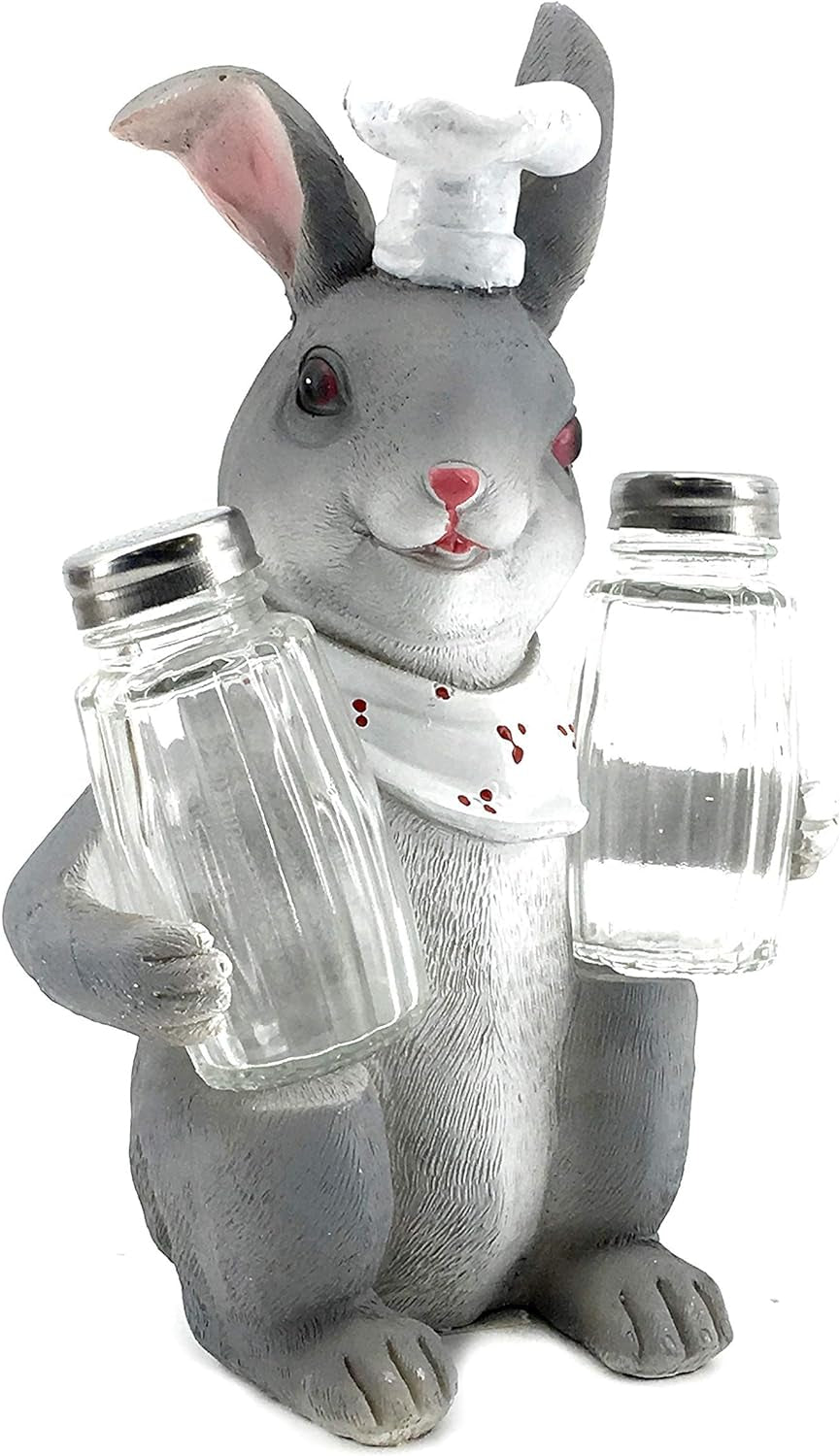 Bunny Rabbit Salt &#x26; Pepper Shaker Set Funny French Chef Kitchen Easter Home Decor Figurines Sculptures 9 Inch