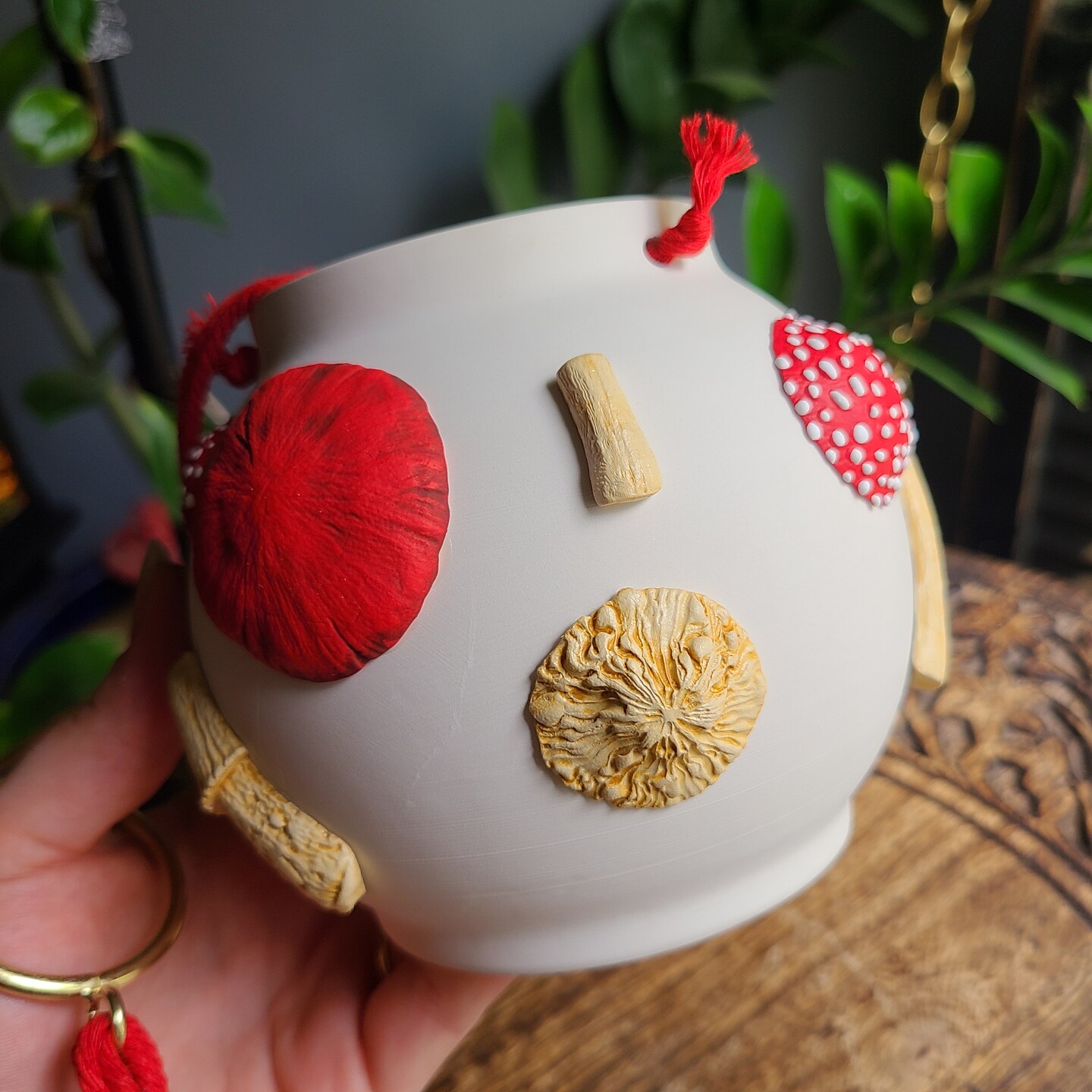 Mushroom pieces and stems hanging plant pot | MakerPlace by Michaels