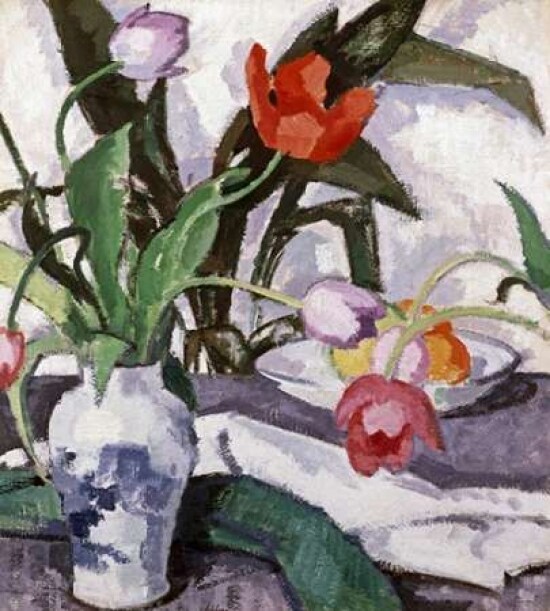Red and Mauve Tulips In a Vase Poster Print by Samuel John Peploe - Item # VARPDX265336