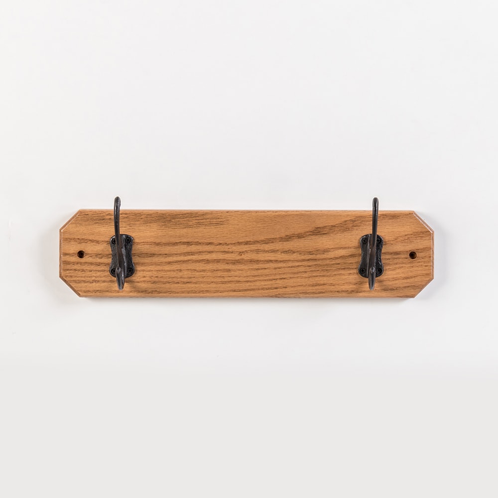 Amish Handmade Oak Wall Mount Board Space Saving Coat Rack 2 Metal Hook