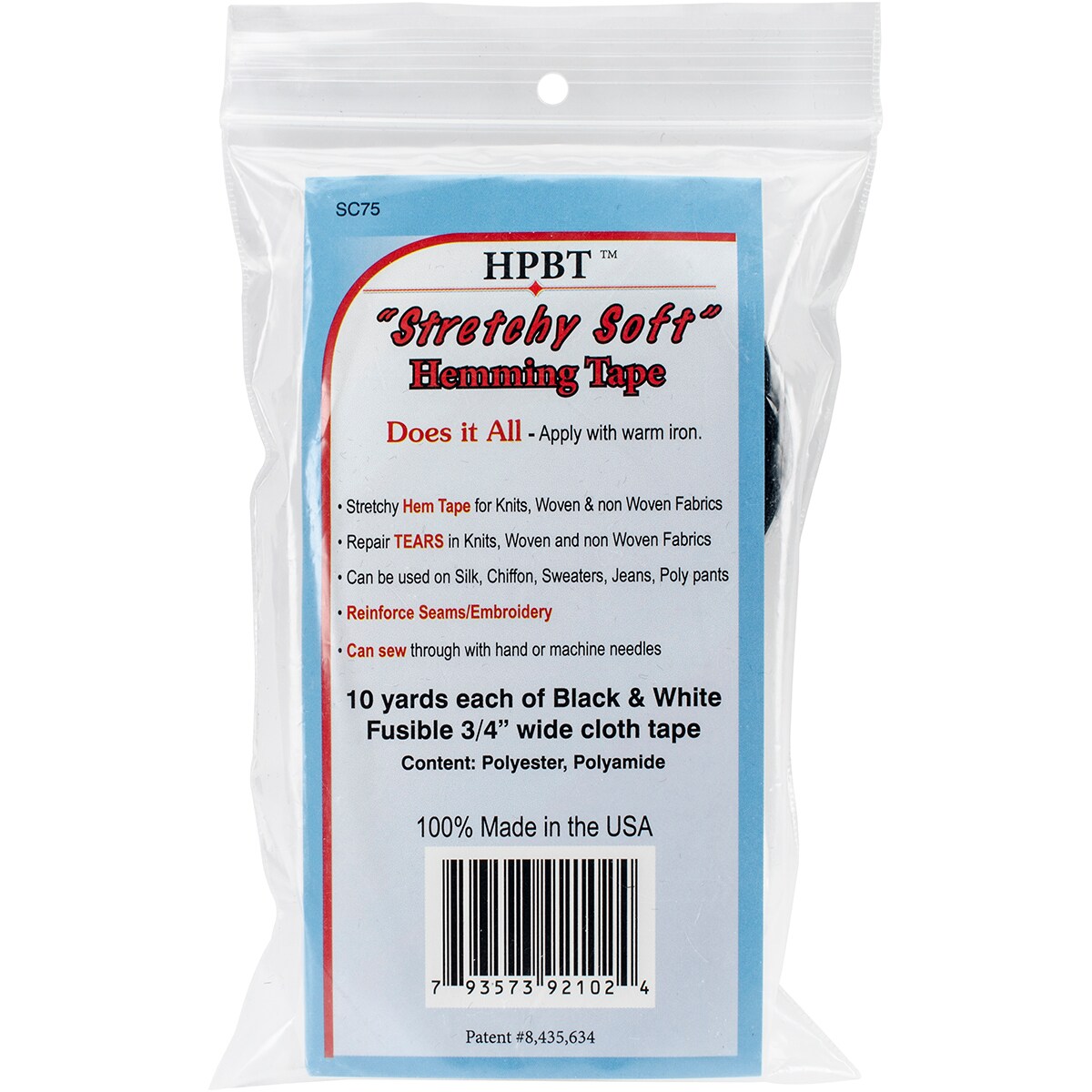 Hemming Tape, Fusible Wide Cloth Tape, Heat Press Batting 10-Yard Black &  White 