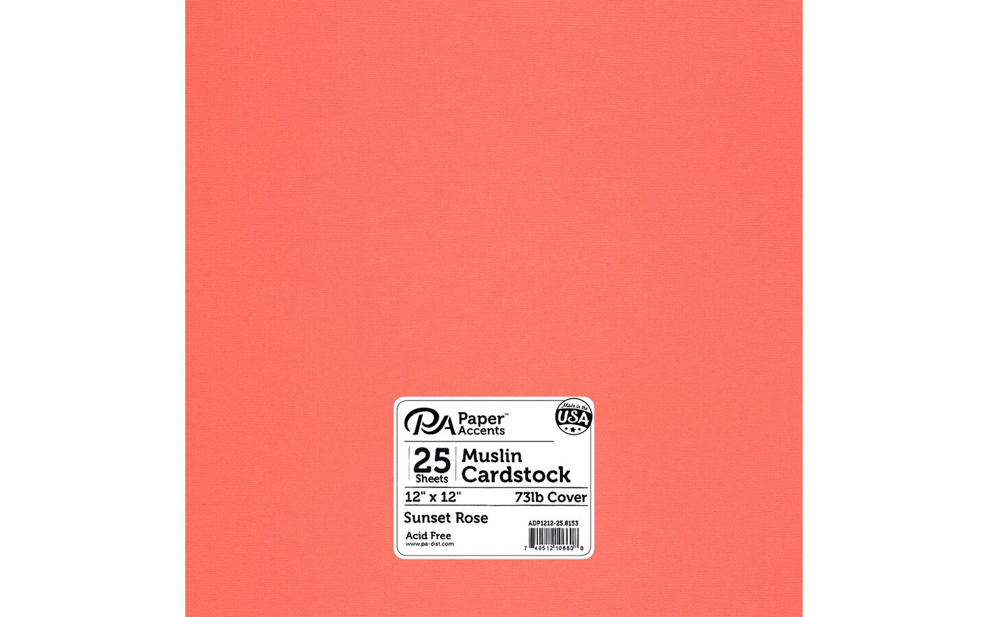 PA Paper Accents Textured Cardstock 12" x 12" Sunset Rose, 73lb colored