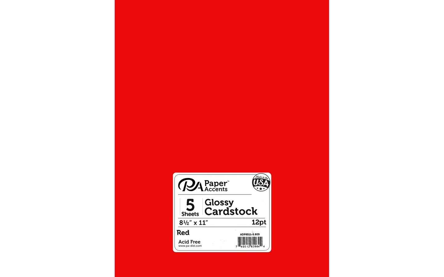PA Paper Accents Glossy Cardstock 8.5&#x22; x 11&#x22; Red, 12pt colored cardstock paper for card making, scrapbooking, printing, quilling and crafts, 5 piece pack