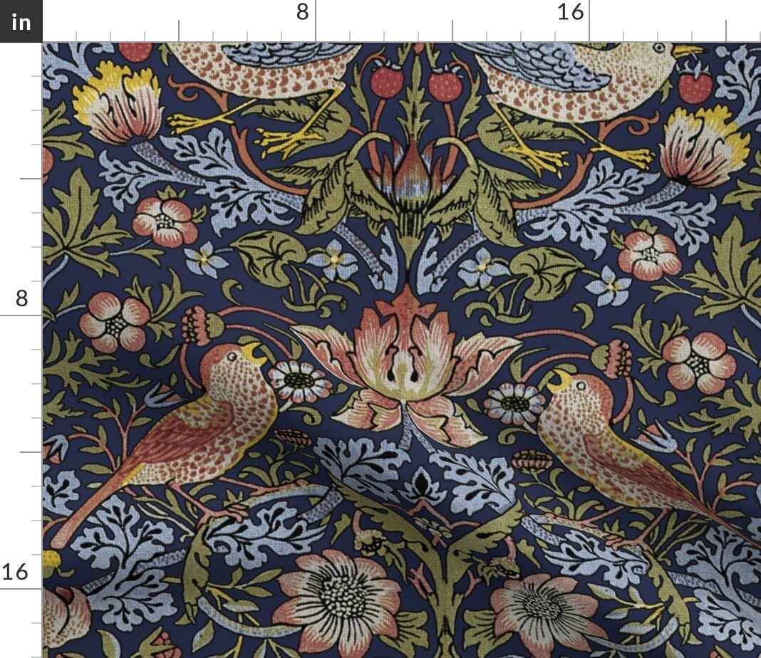 Victorian Floral Garden Morris Inspired Strawberry Fruit Damask Vintage Style Custom Printed Fabric by Spoonflower Various Fabrics by the Yard or Fat Quarter
