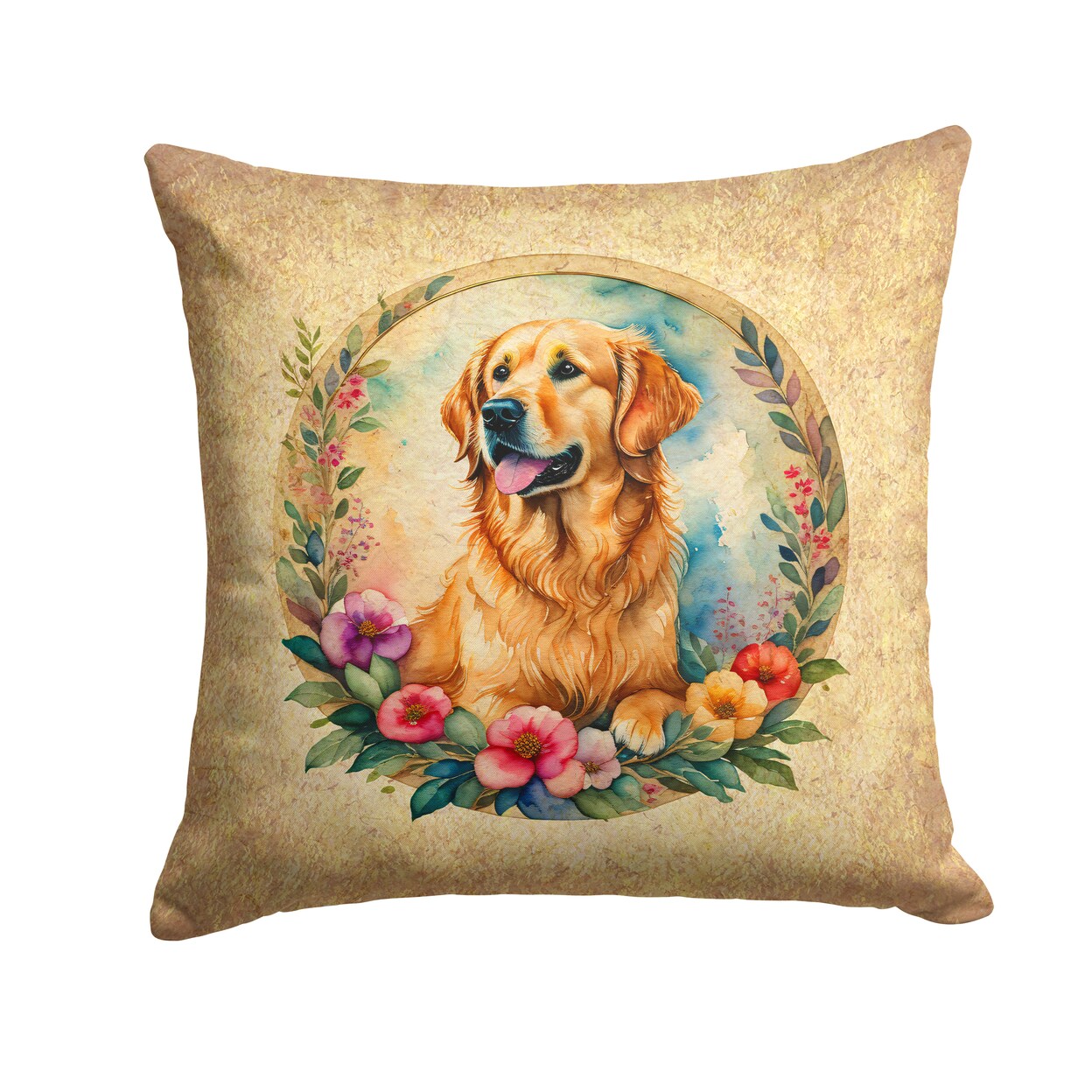 Caroline&#x27;s Treasures Golden Retriever and Flowers Fabric Decorative Pillow