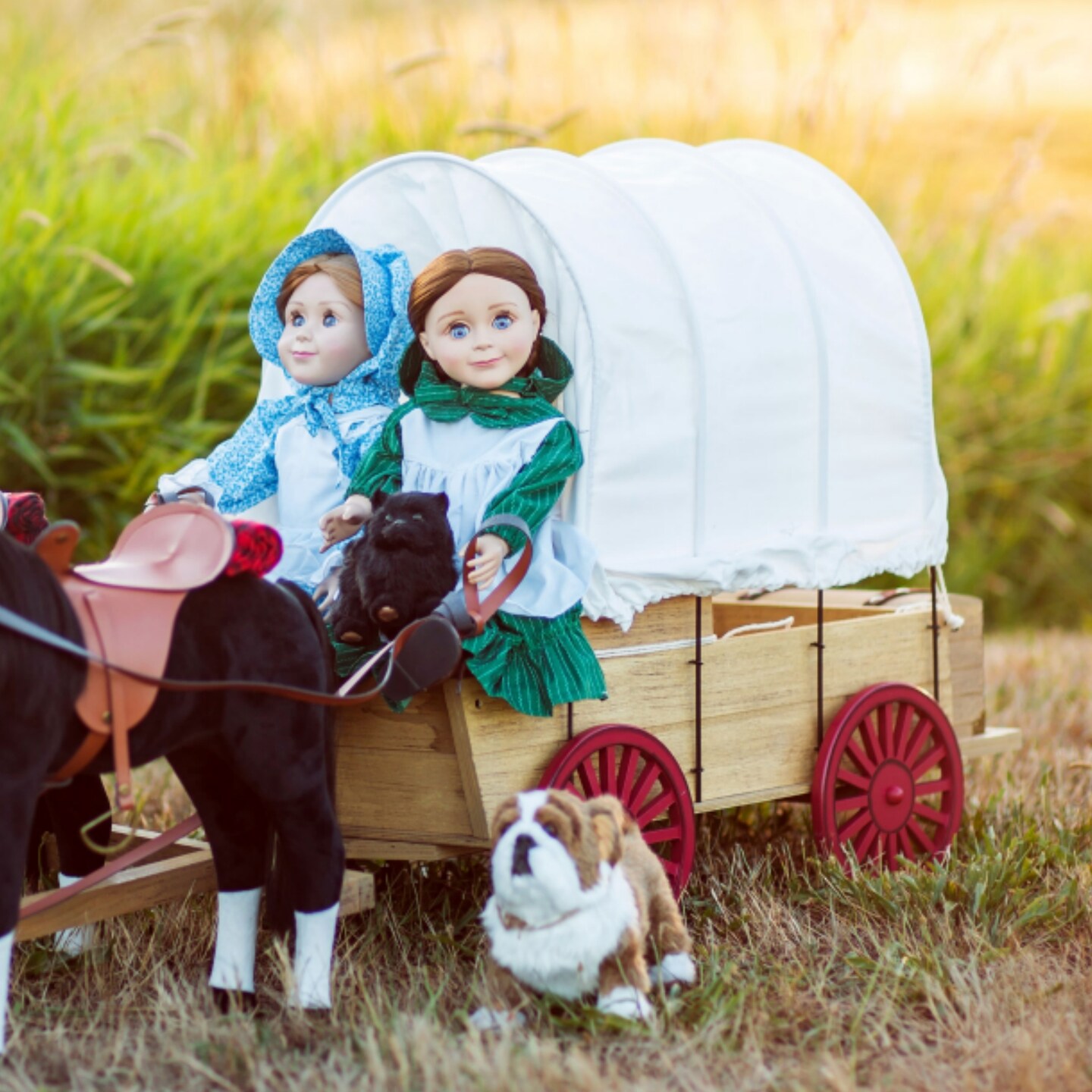 The Queen's Treasures 18 Inch Doll Little House Covered Wagon and Sleigh