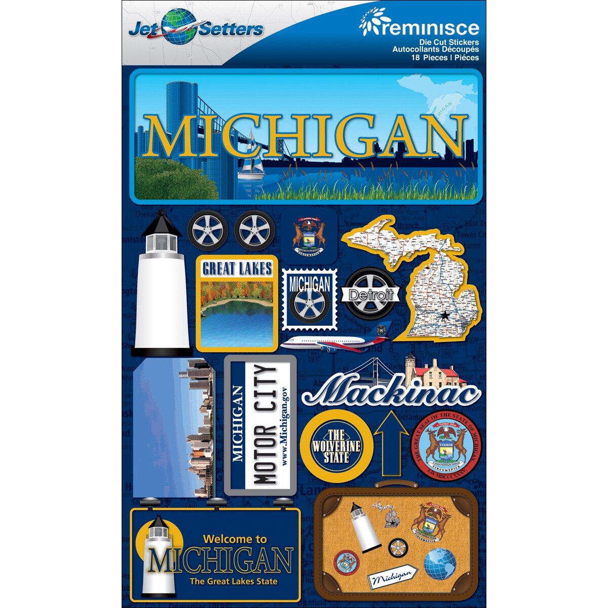 Reminisce Jet Setters State Dimensional Stickers 4.5