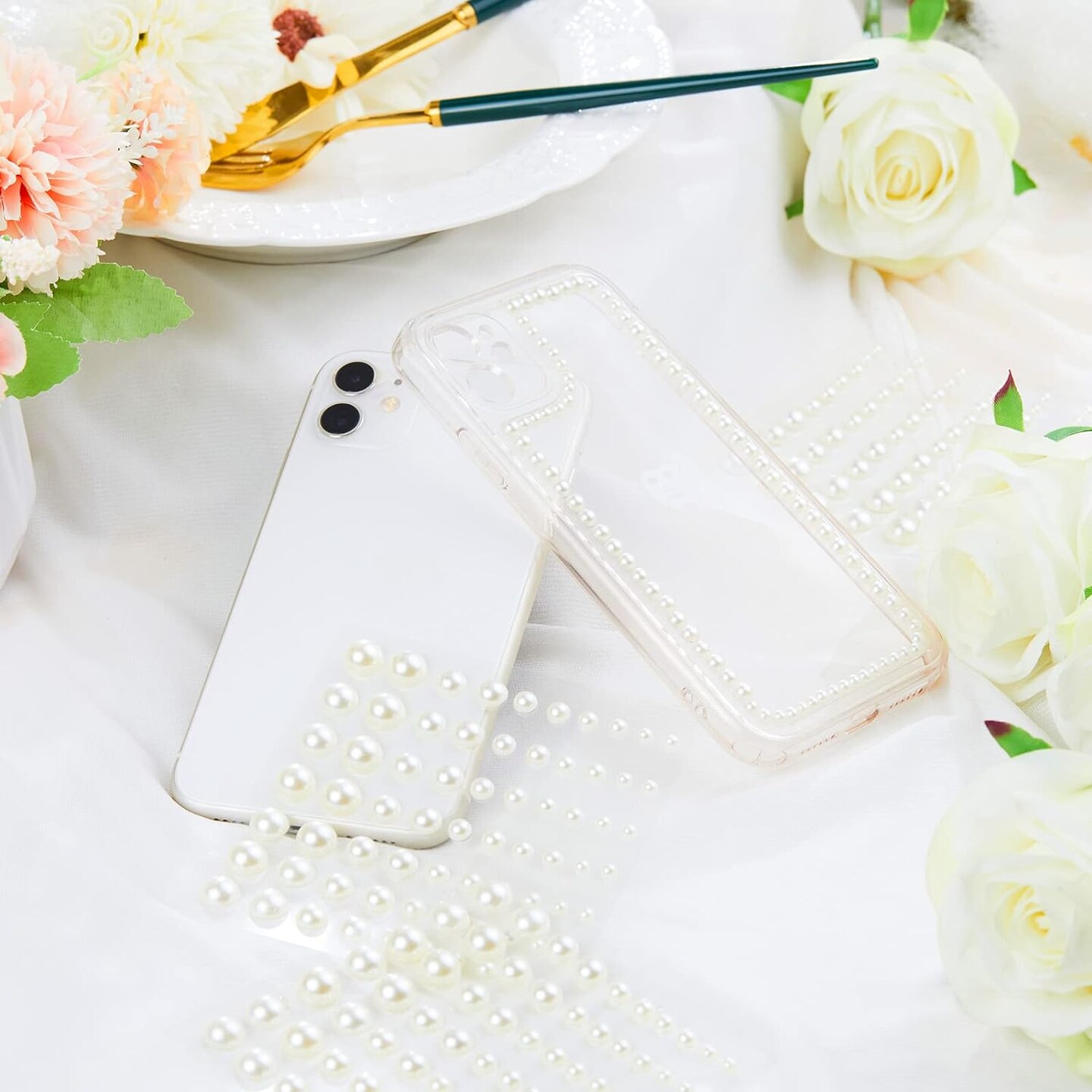 Hair Pearl Stickers Sheets on Face Self-Adhesive Hair Gems Accessories for Wedding Bride Crafts Flat Back Pearl Assorted Size, 700 Pieces