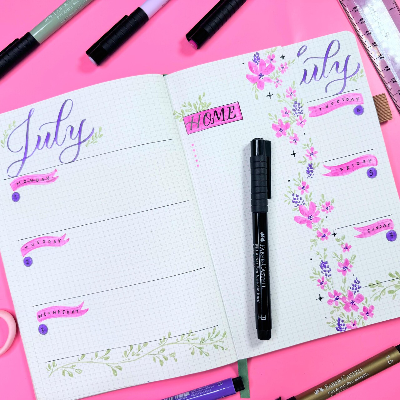 Lovely Floral Bullet Journal Spread