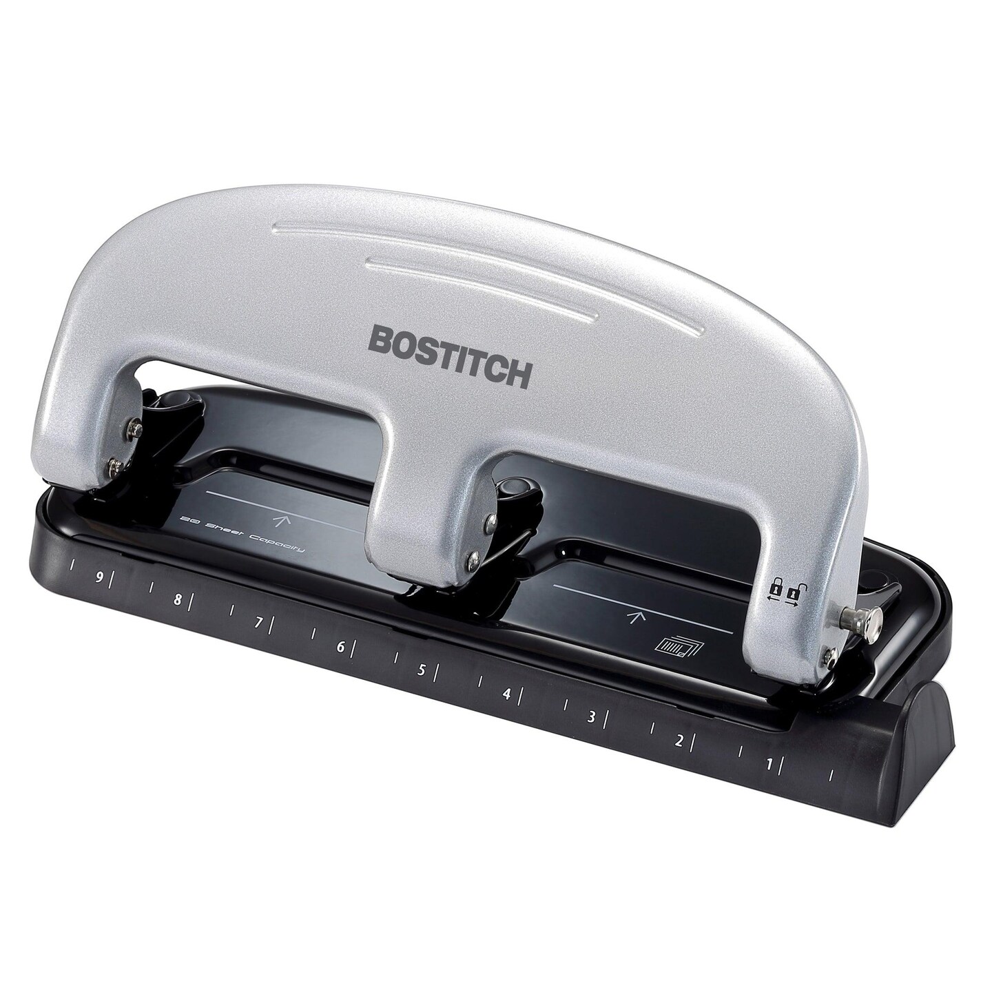 EZ Squeeze&#x2122; 3-Hole Punch, 20 Sheets, Silver/Black