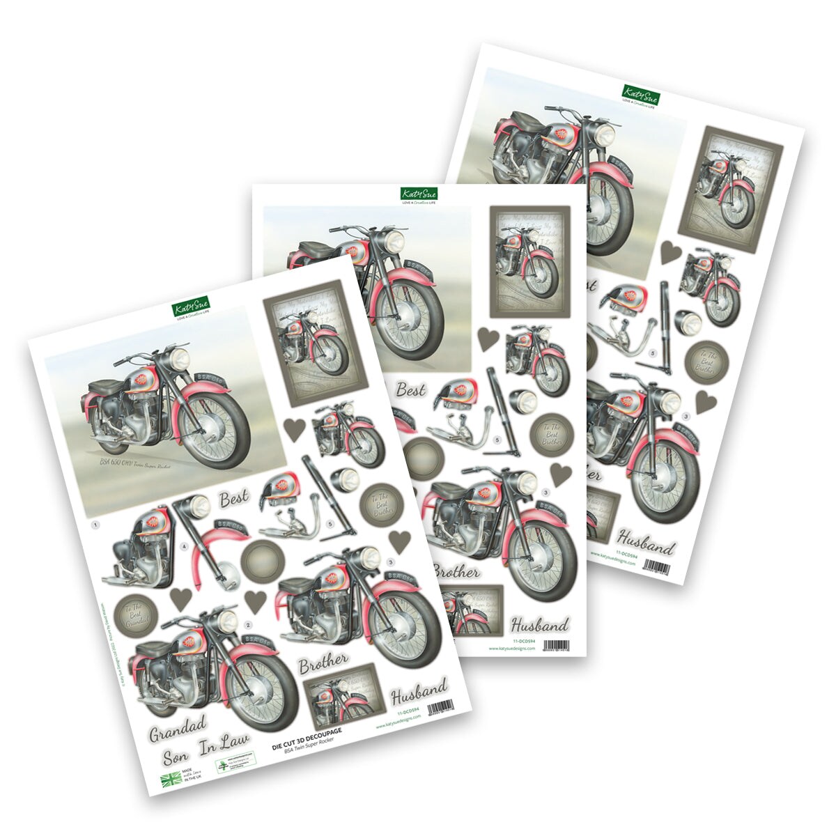 Katy Sue Die Cut Decoupage &#x2013; BSA Twin Super Rocker (Pack Of 3)