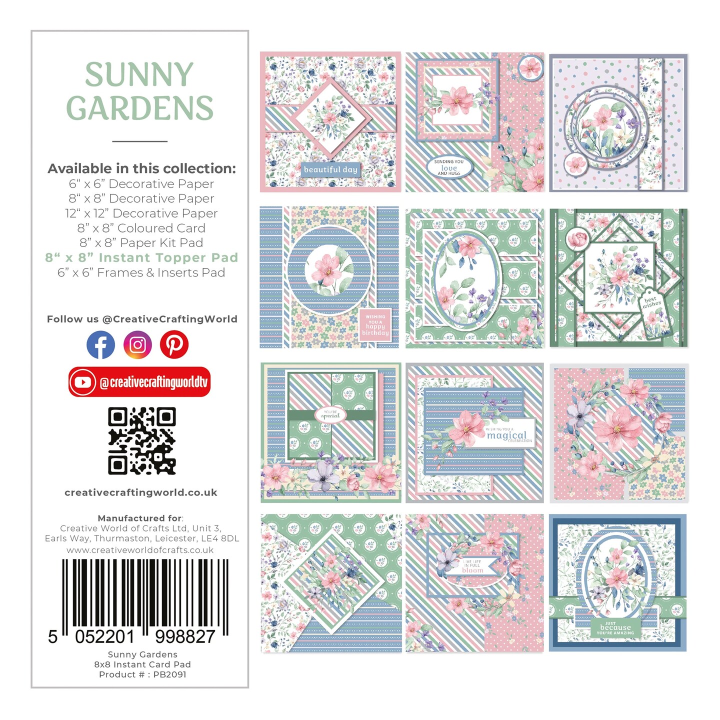 The Paper Boutique  Sunny Gardens 8 in x 8 in Instant Card Pad