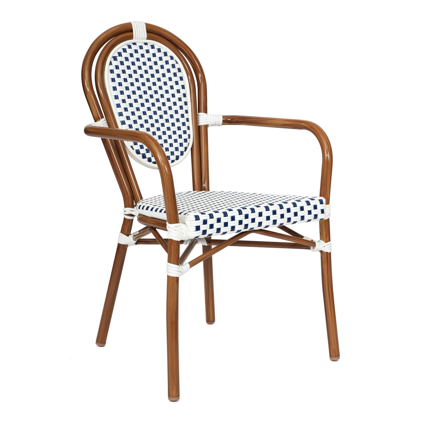 Merrick Lane Celia Stacking Thonet Bistro Style Chair with Arms, PE Rattan Seat, and Metal Frame for Indoor/Outdoor Use