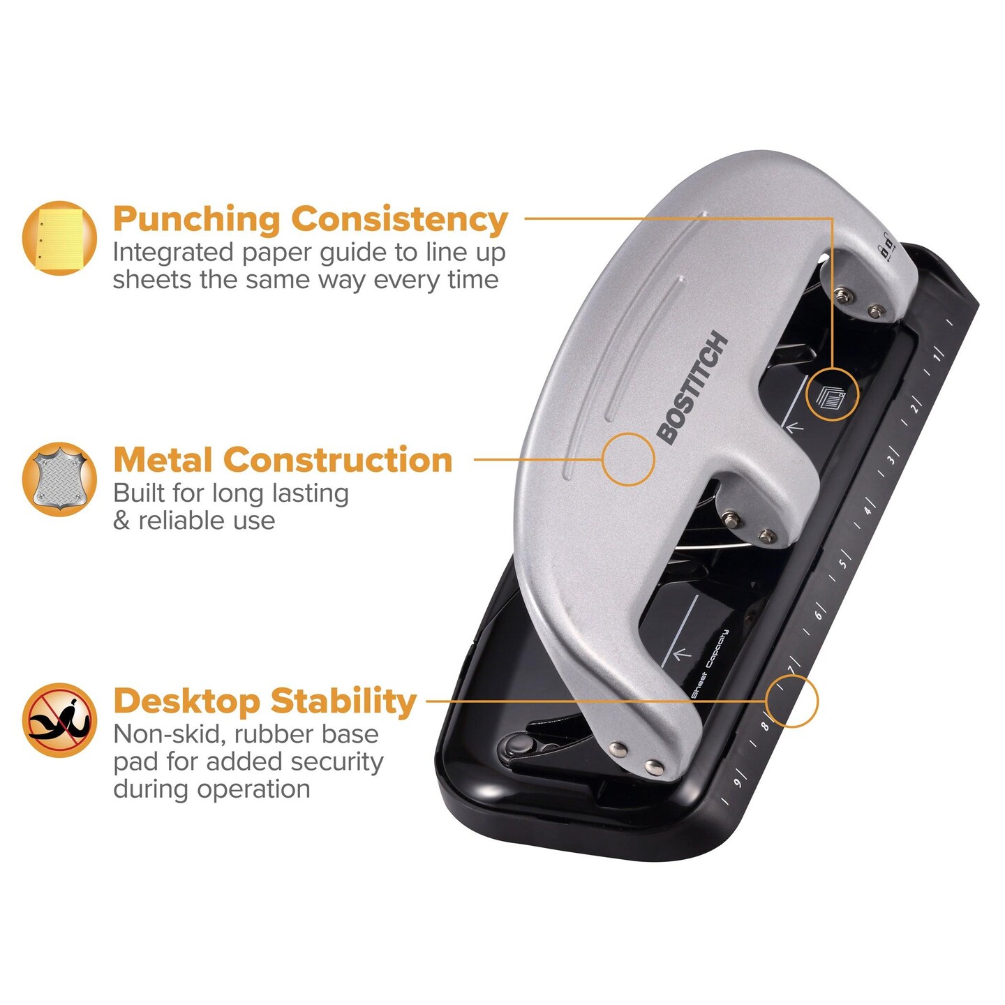 EZ Squeeze&#x2122; 3-Hole Punch, 20 Sheets, Silver/Black