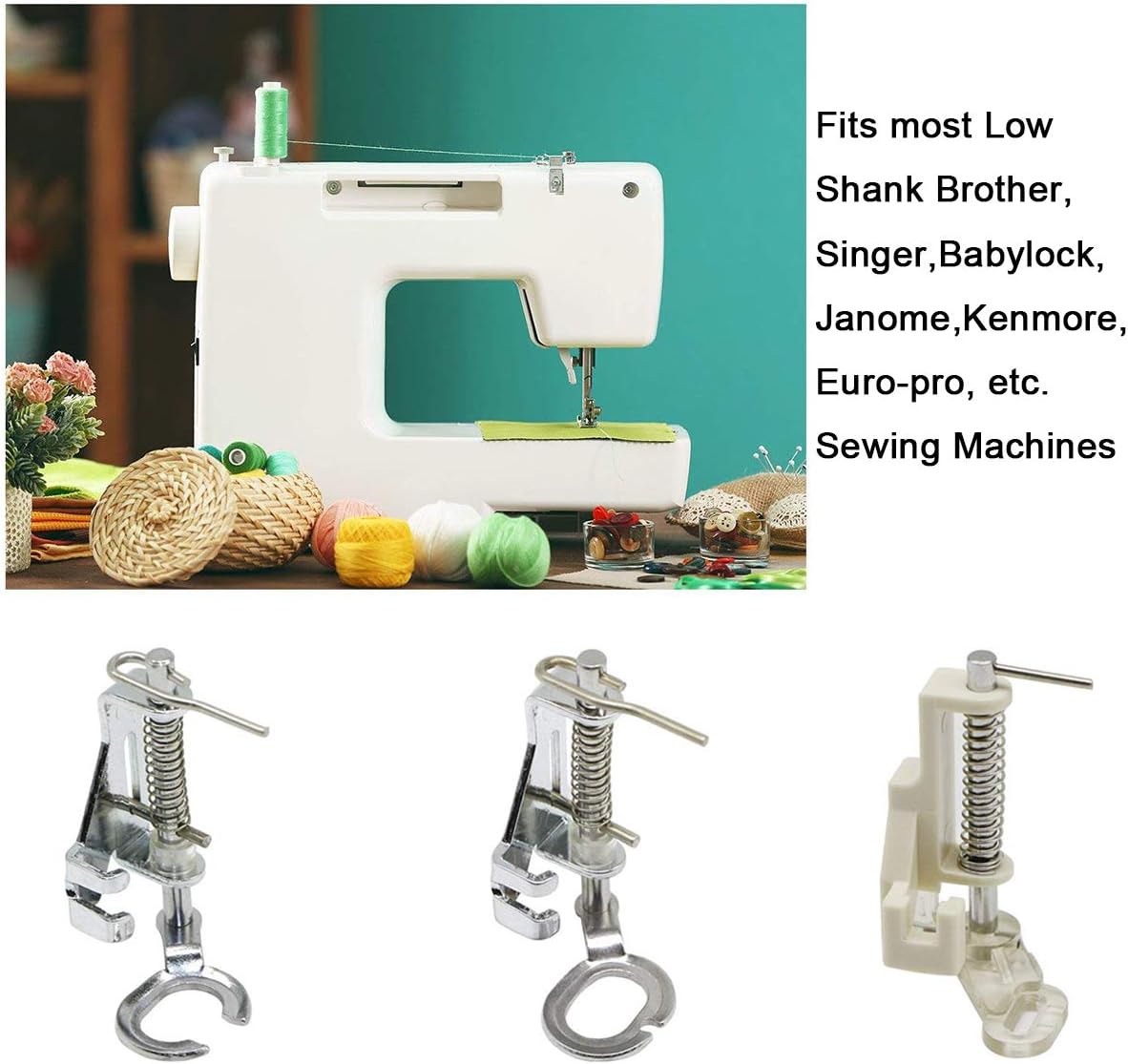 3pcs Large Metal Darning/Free Motion Sewing Machine Presser Foot for All Low Shank Brother Singer Babylock Janome and More Sewing Machines - Include Close Toe, Open Toe and Quilting Foot