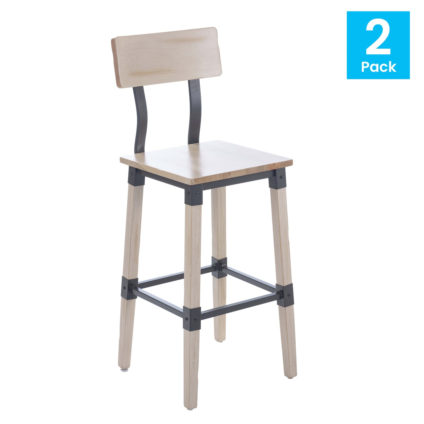Merrick Lane Breton Bar Height Dining Stools with Steel Supports and Footrest - Set Of 2