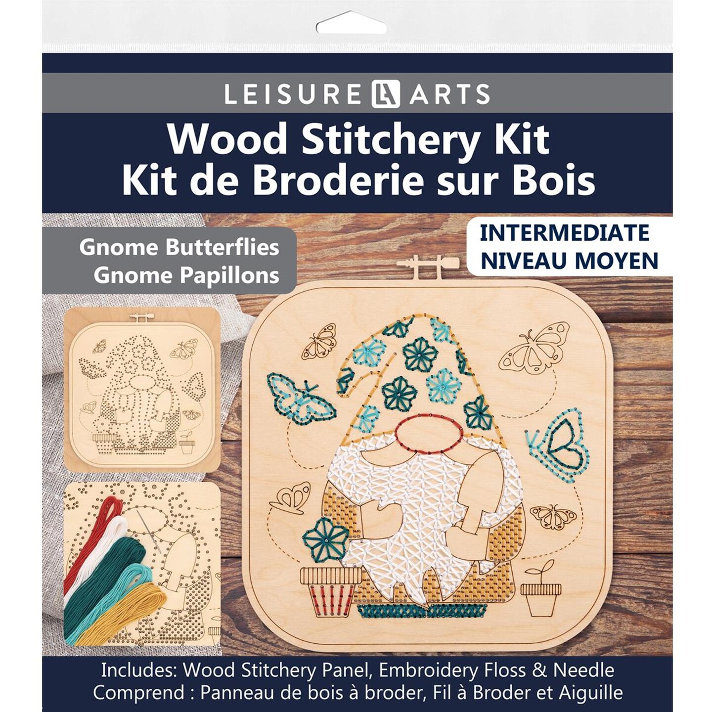 Wood Stitched String Art Kit With Gnome Butterflies In Square Hoop - Adult Or Kids Craft - Craft Kits For Teens String Art Kit For Adults 3D 3D Kids 9&#x22;