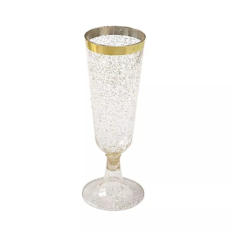 12 Clear 6 oz Glittered Plastic Flutes Champagne Glasses