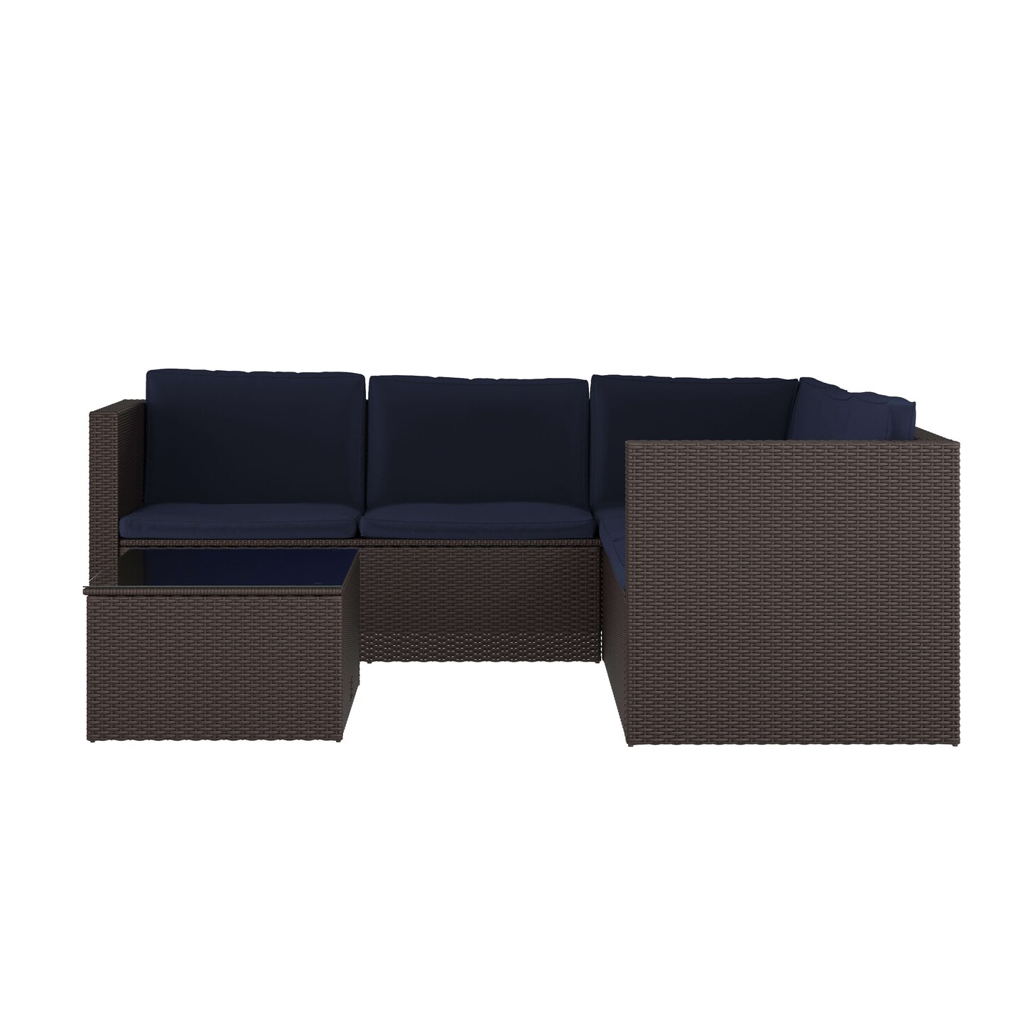 Merrick Lane Ginger All Weather PE Rattan Sectional Sofa with Coffee Table and Included Cushions