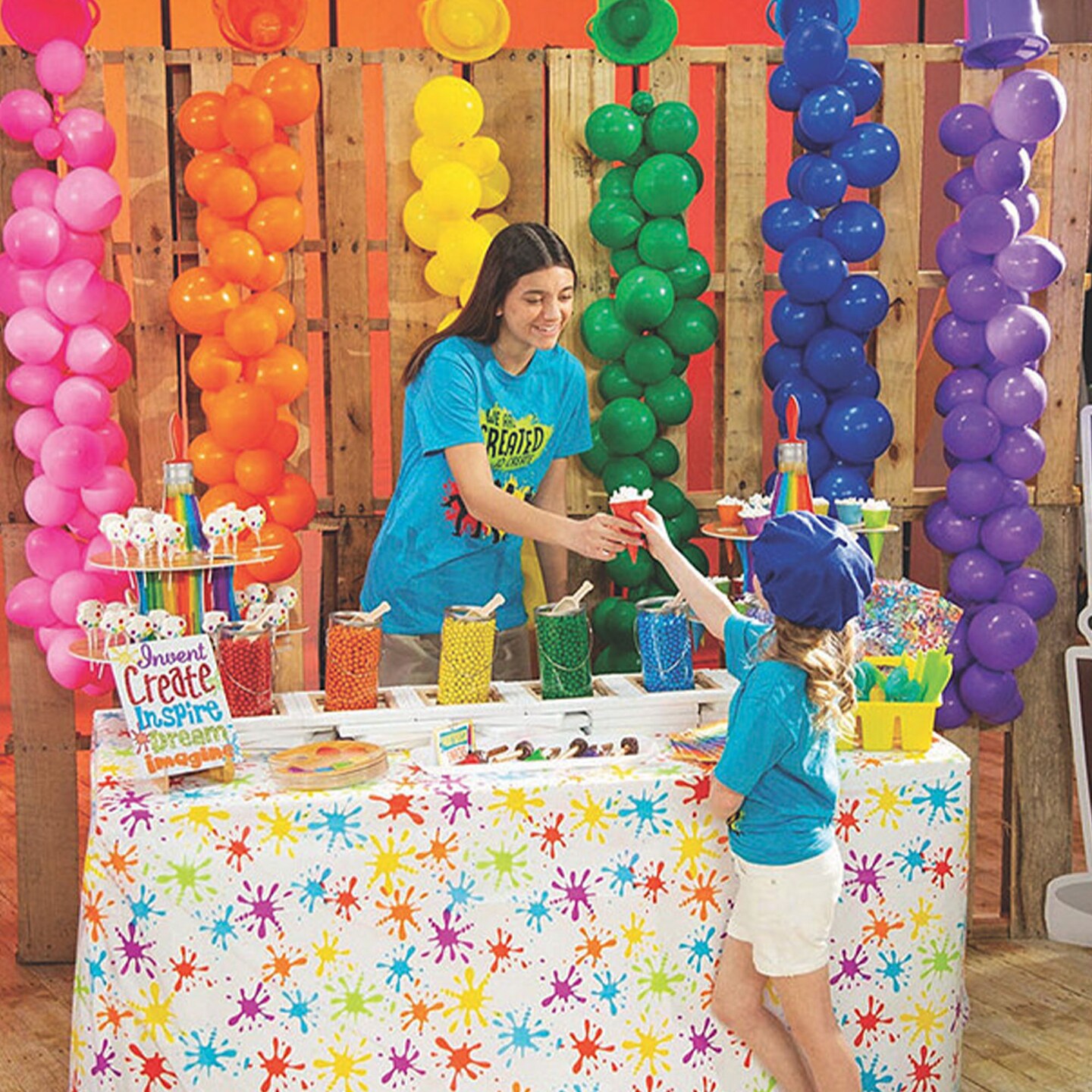 Paint Splatters Disposable Plastic Tablecloth Roll 40&#x22; x 100 ft.