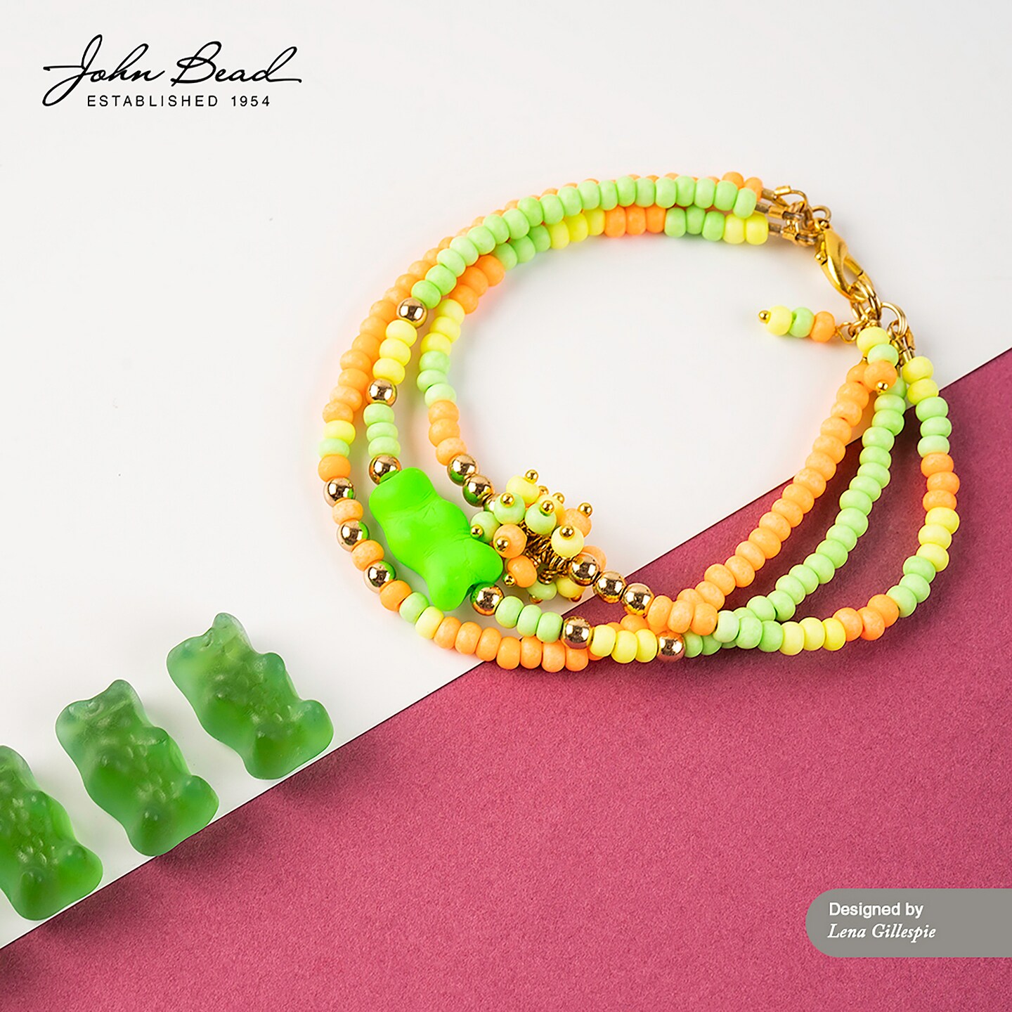 John Bead 3-Strand Czech Glass Assorted Gummy Bear Beads