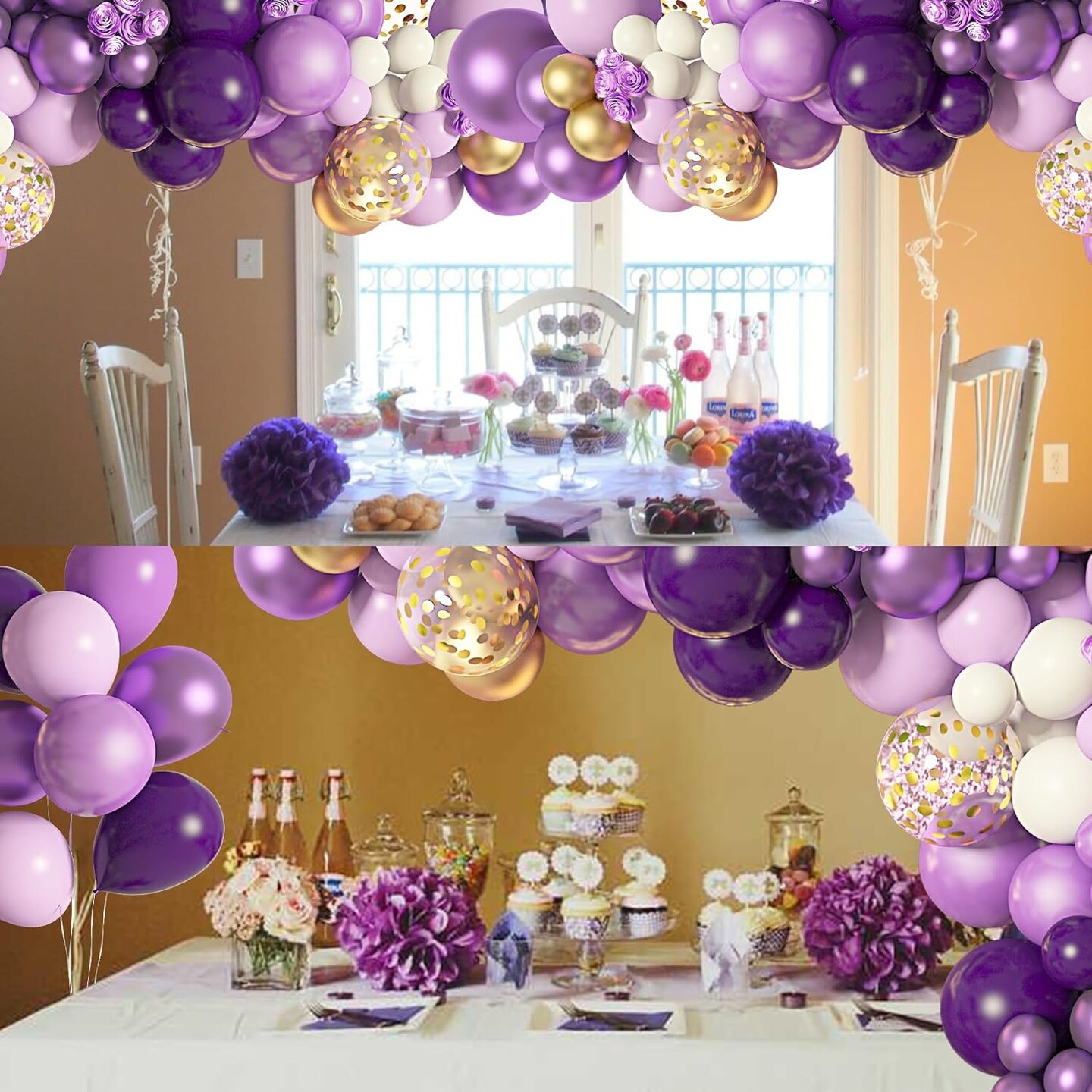 150Pcs Purple Balloons Garland Arch Kit, Light Pastel Purple Gold White Balloons Confetti Latex Metallic Balloons for Women Birthday Baby Shower Wedding Party Decorations Supplies