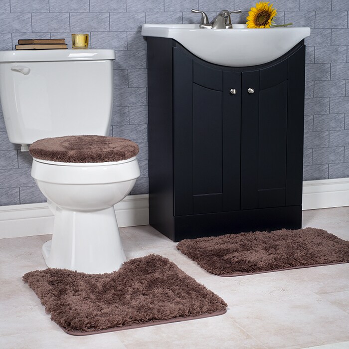 Lavish Home 3 Piece Super Plush Non-Slip Bath Mat Set Chocolate 24X19.5 Inch