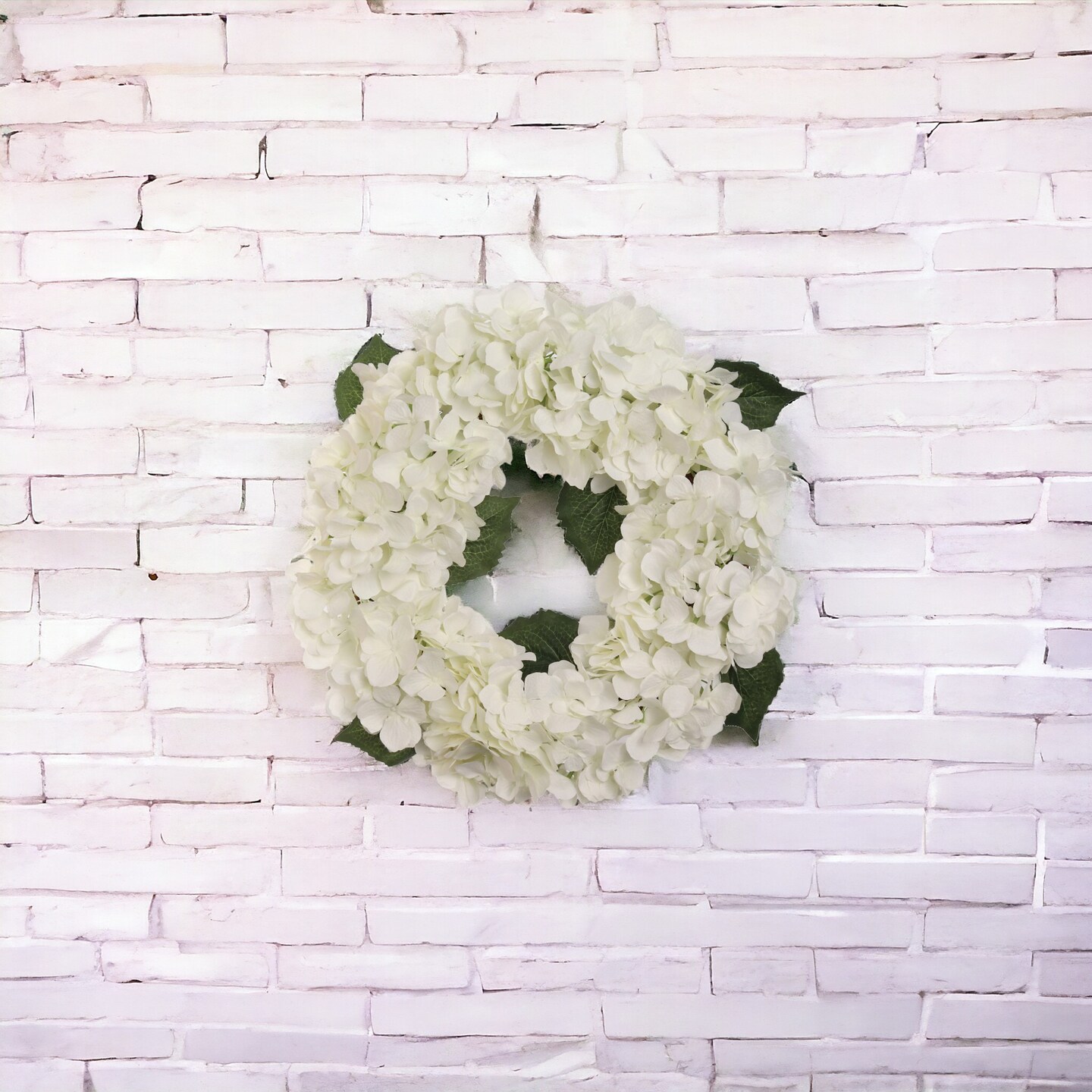 18" Soft White Hydrangea Wreath with Grapevine Ring by Floral Home®