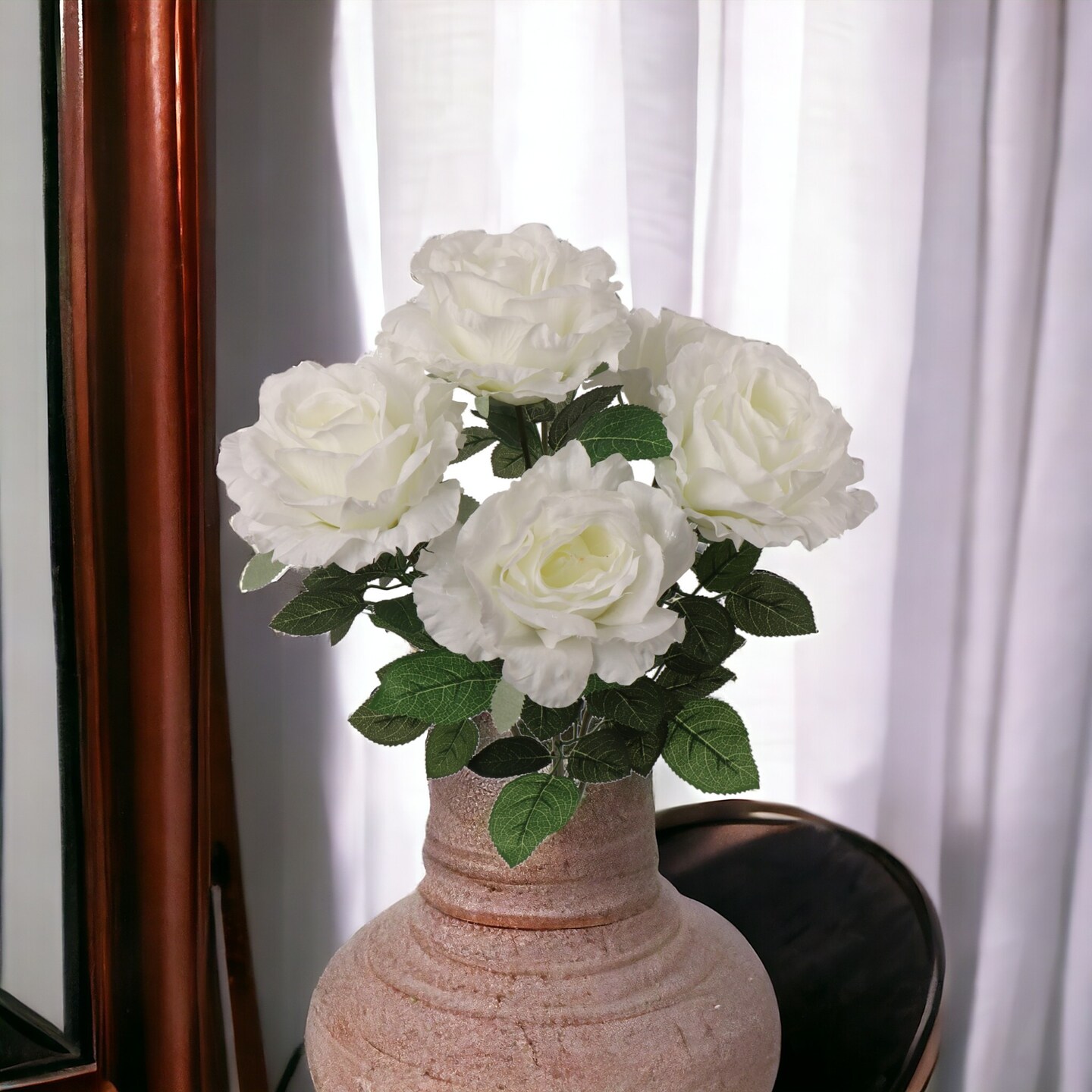 White Rose Bush: Set of 6, 20-Inch, 7 Silk Flowers &#x26; Foliage by Floral Home&#xAE;