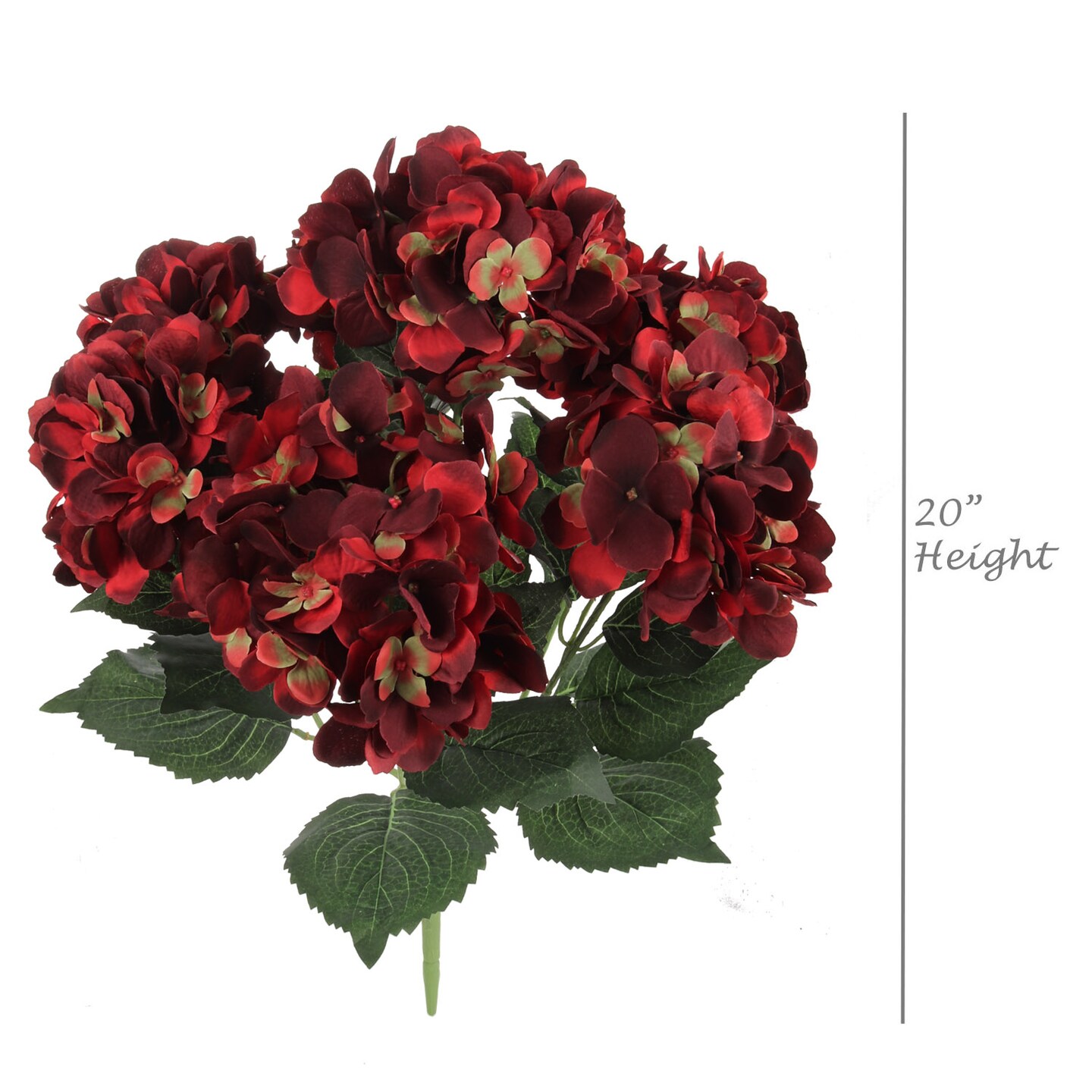 2-Pack: Burgundy Hydrangea Bush with 7 Silk Flowers, Floral Home by Artificial Flowers