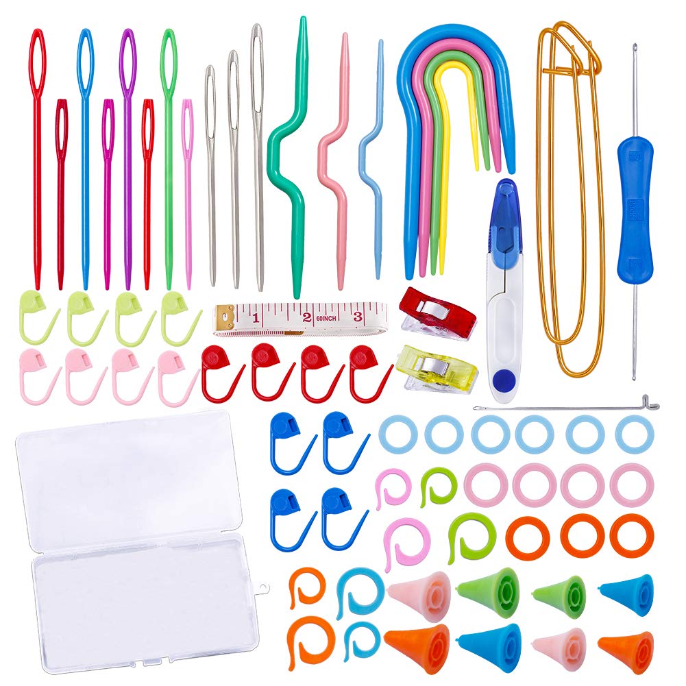 91 Pieces Complete Knitting and Crochet Accessories,Knitting Supplies Kit with Knitting Stitch Markers Plastic Sewing Needles Cable Needles for Knitting Sewing Kit