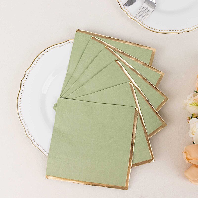 50 Pastel Gold Trim 2 Ply Paper Napkins for Events