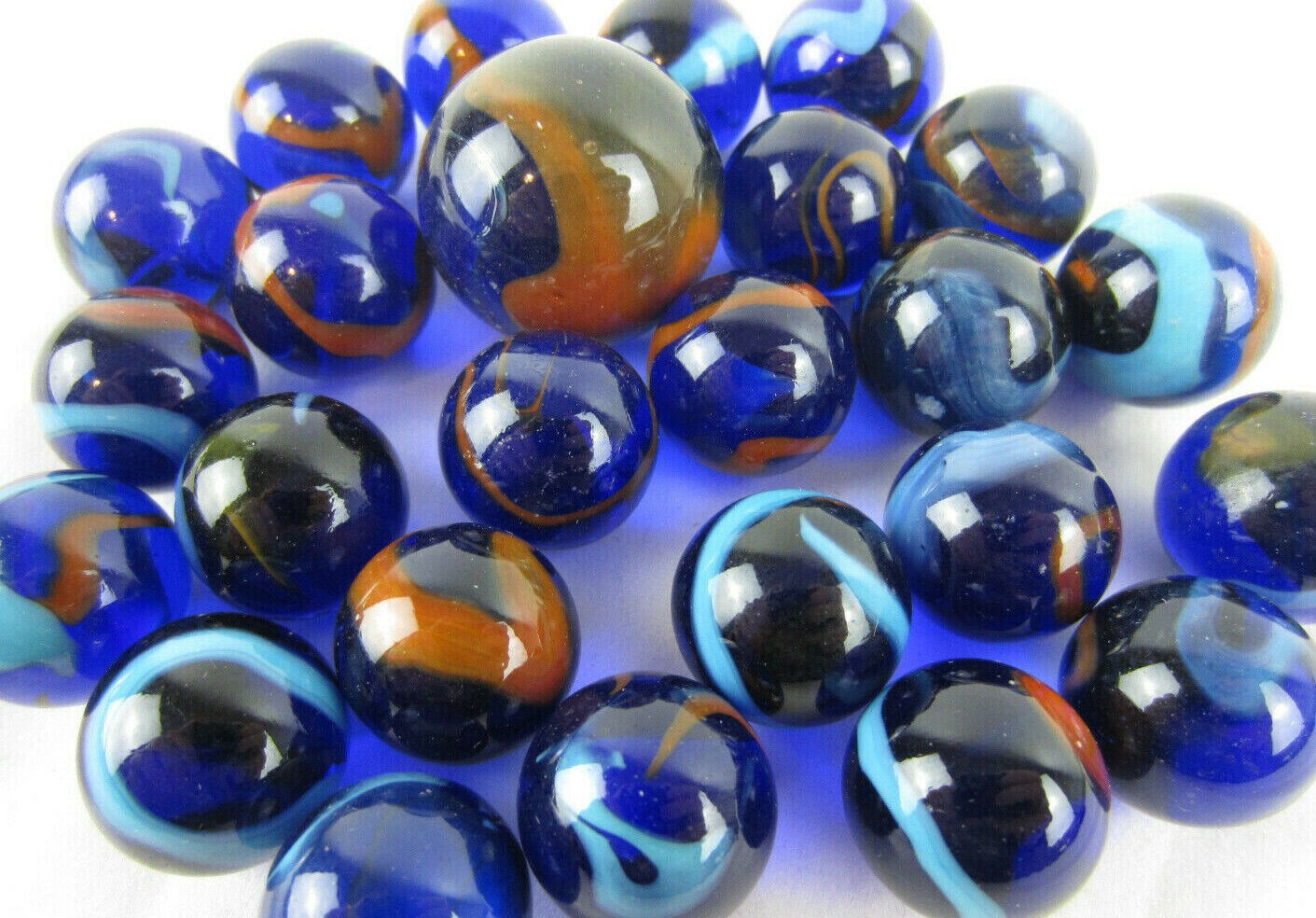25 Glass Marbles DRAGONFLY Cobalt Blue/Red Transparent fish tank decor Shooter
