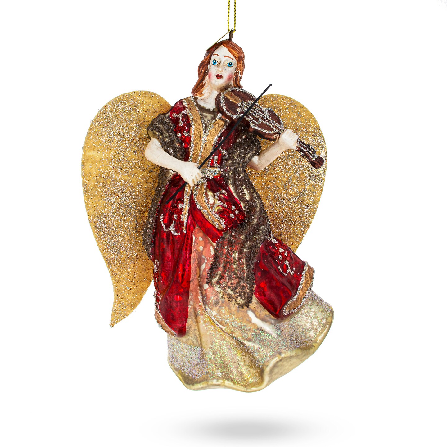 Harmonious Angel Playing Violin Glass Christmas Ornament