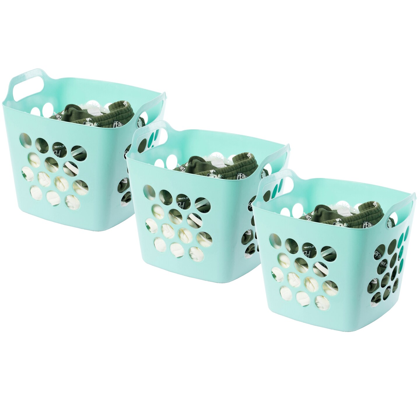 Basicwise Flexible Plastic Carry Laundry Basket Holder Square Storage Hamper With Side Handles