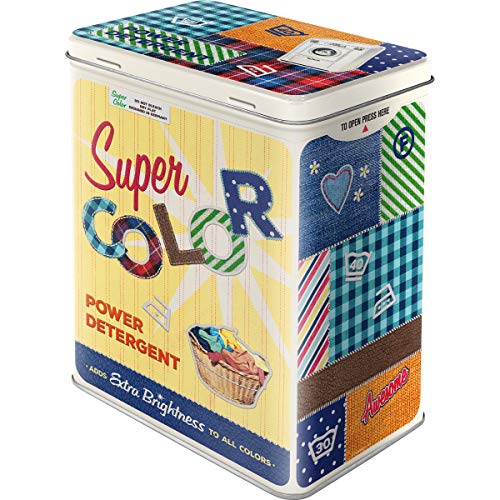 Retro storage tin box L, 101.4 oz, Super Color Detergent &#x2013; Gift idea for your home, metal can for detergent, vintage design